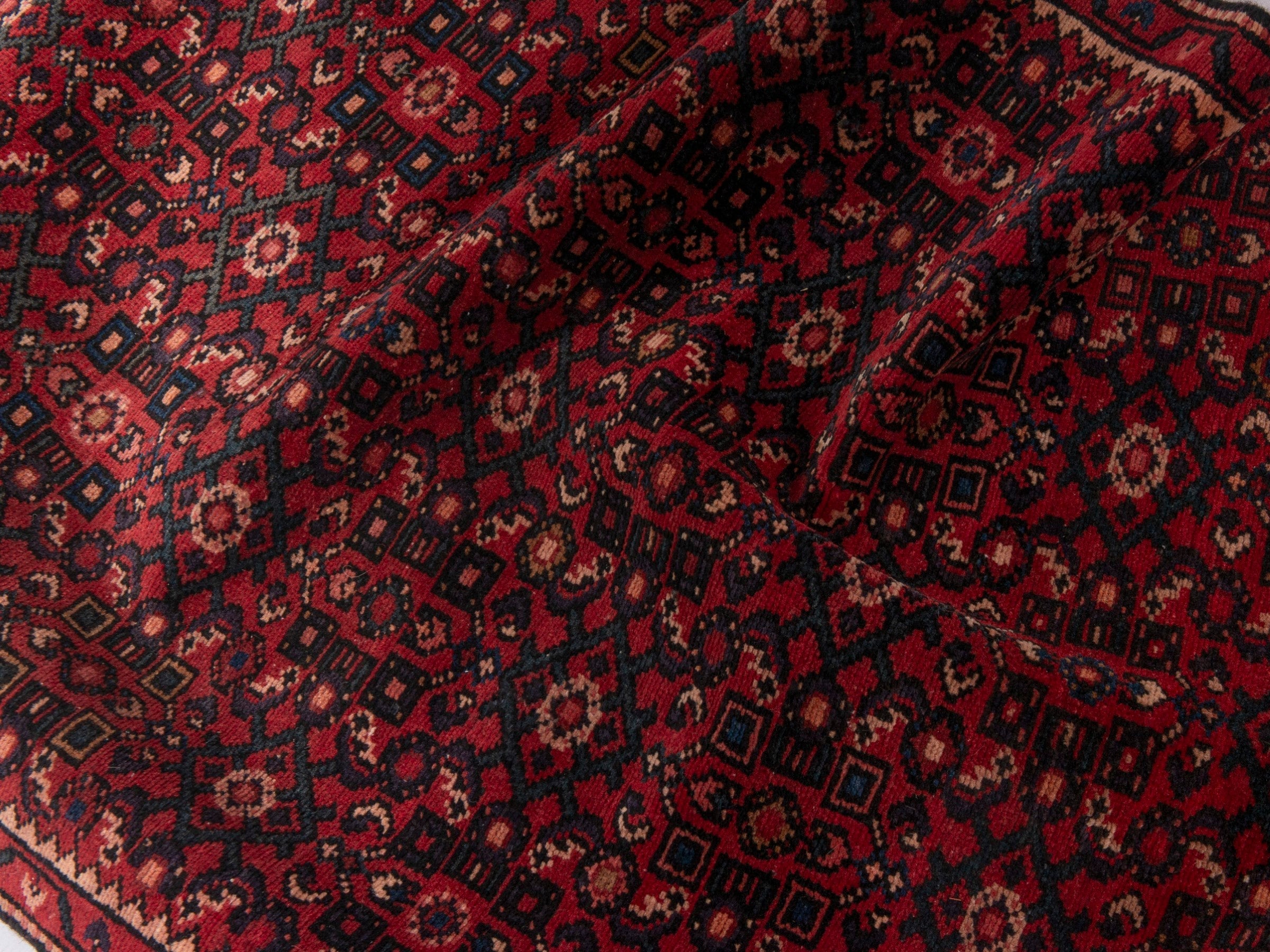 Persian Hamedan runner rug in burgundy and muted pink, view 18 of 19