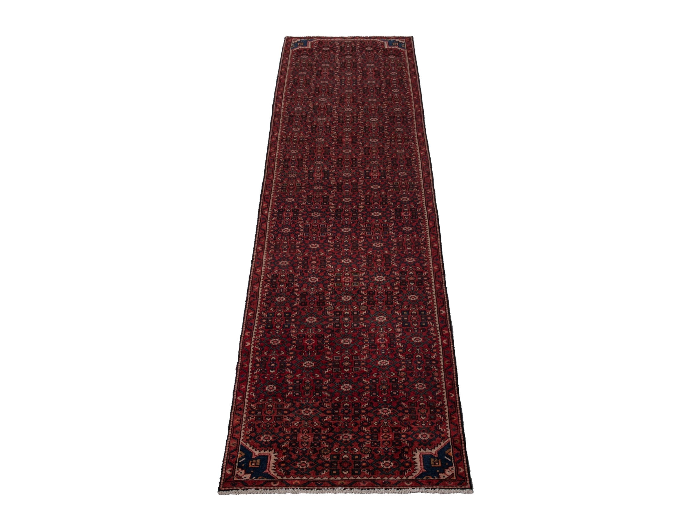 Persian Hamedan runner rug in burgundy and muted pink, view 2 of 19
