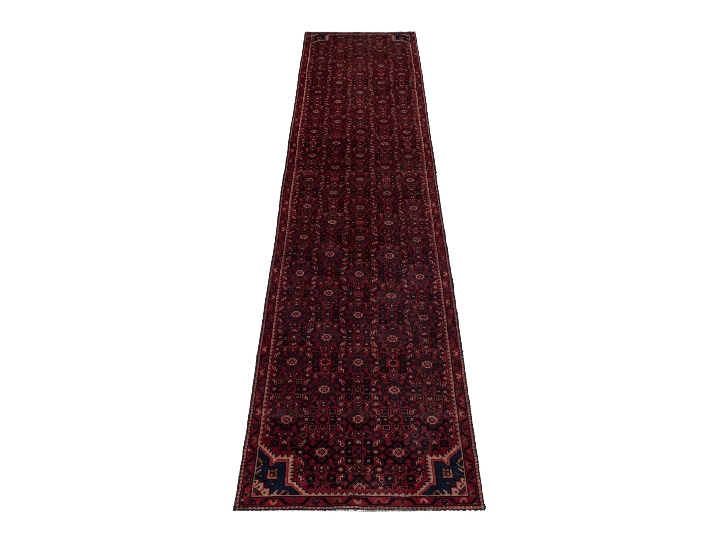 Persian Hamedan runner rug in burgundy and muted pink, view 3 of 19