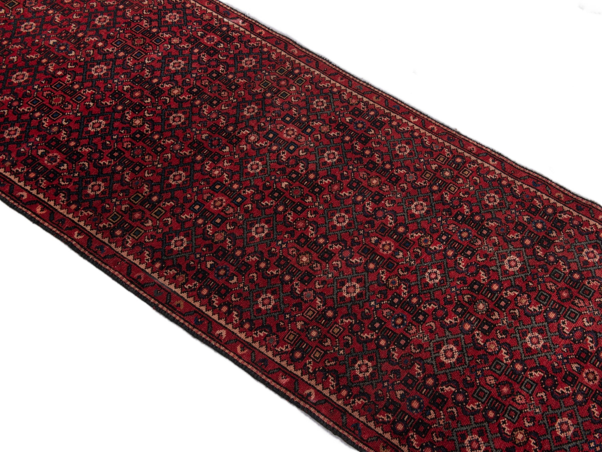 Persian Hamedan runner rug in burgundy and muted pink, view 4 of 19