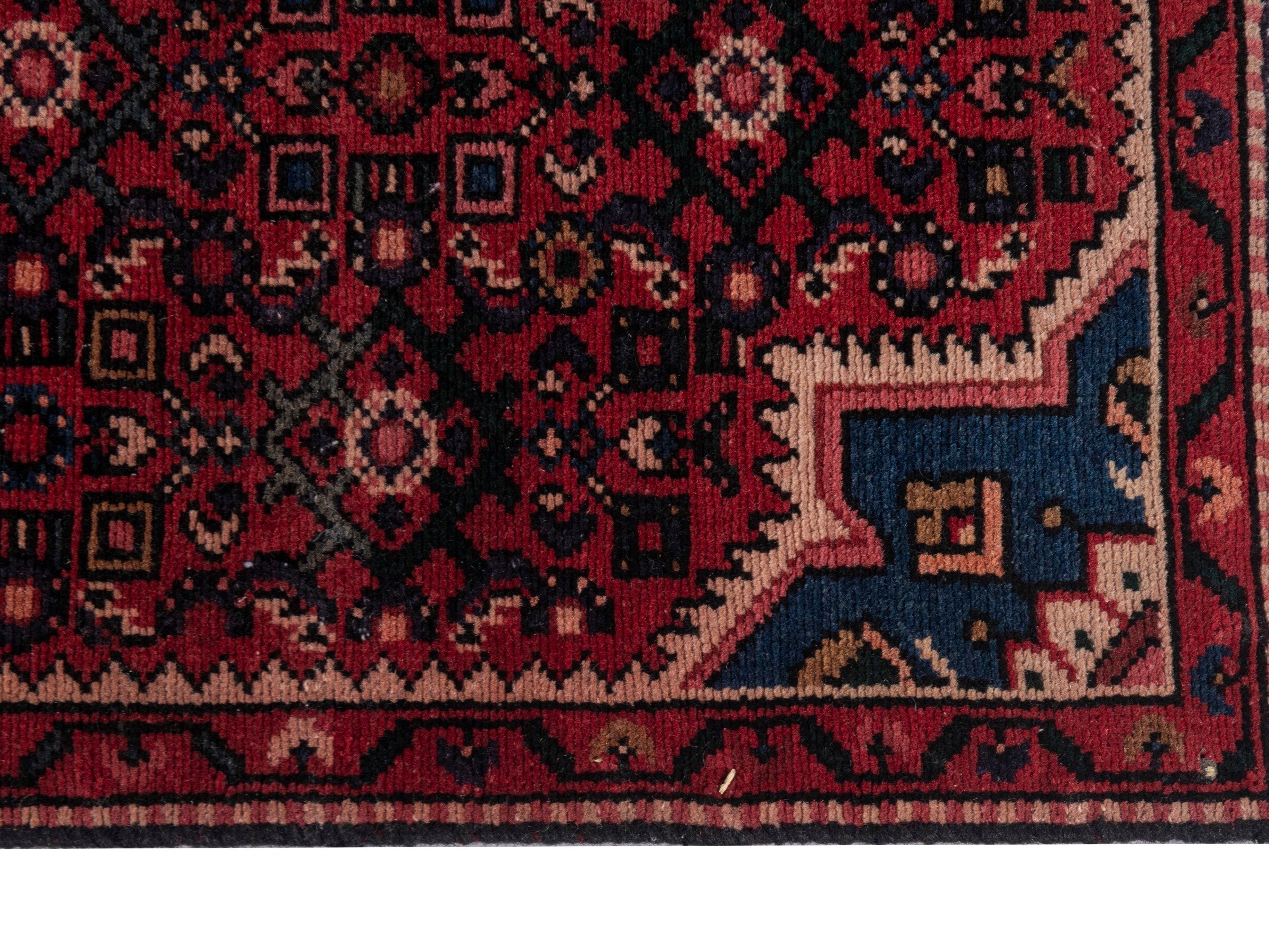 Persian Hamedan runner rug in burgundy and muted pink, view 5 of 19