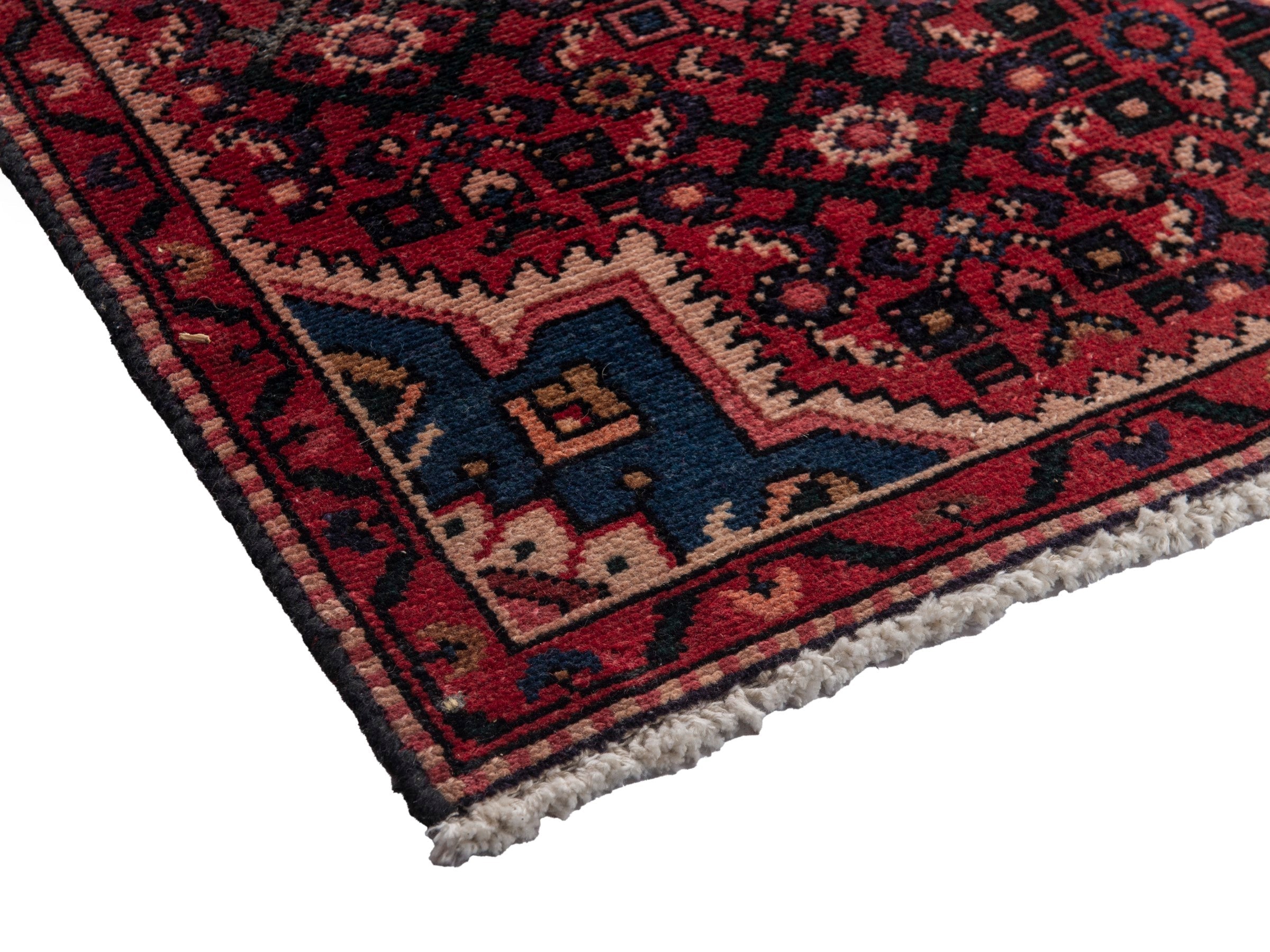 Persian Hamedan runner rug in burgundy and muted pink, view 6 of 19