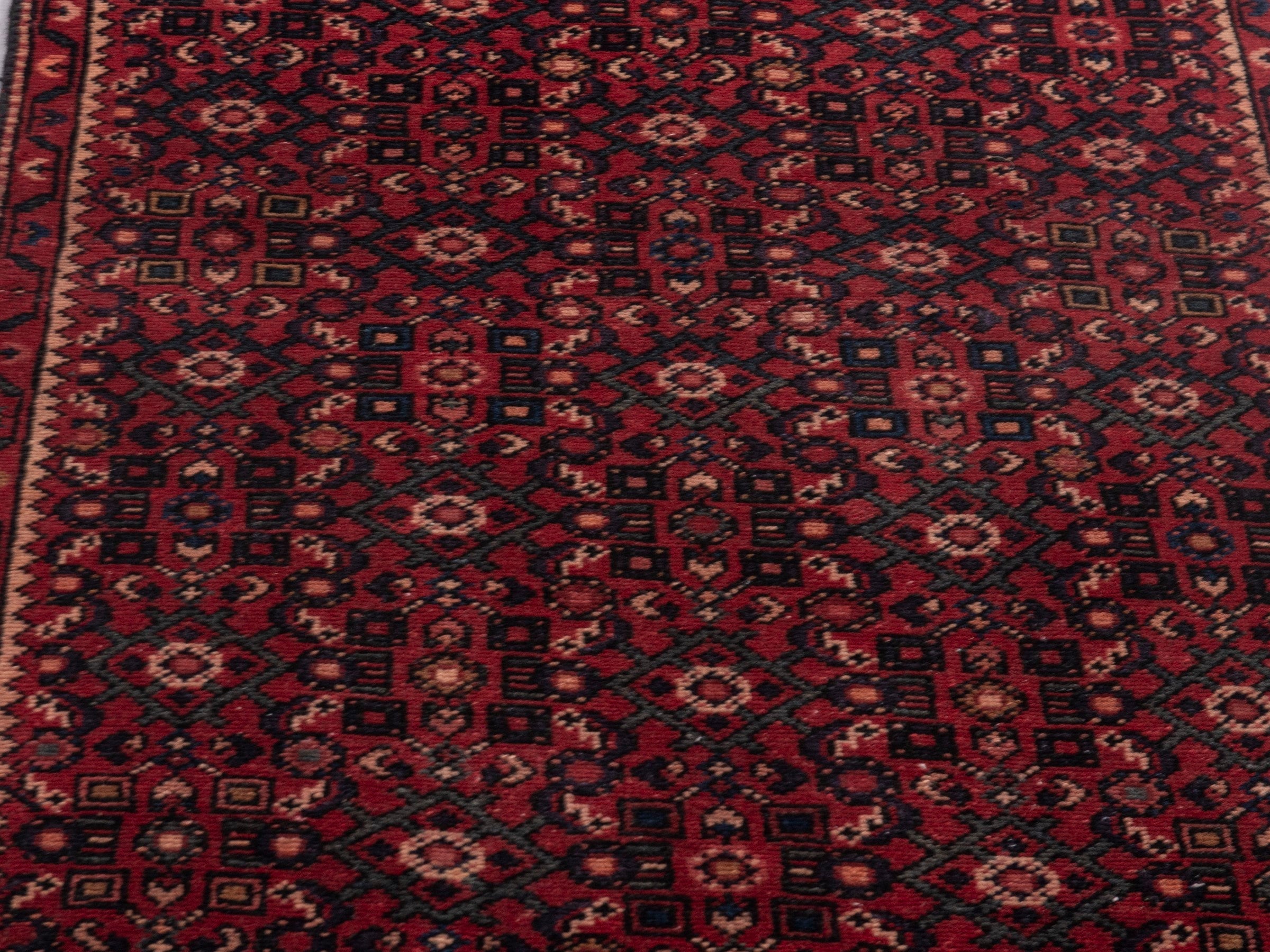 Persian Hamedan runner rug in burgundy and muted pink, view 7 of 19