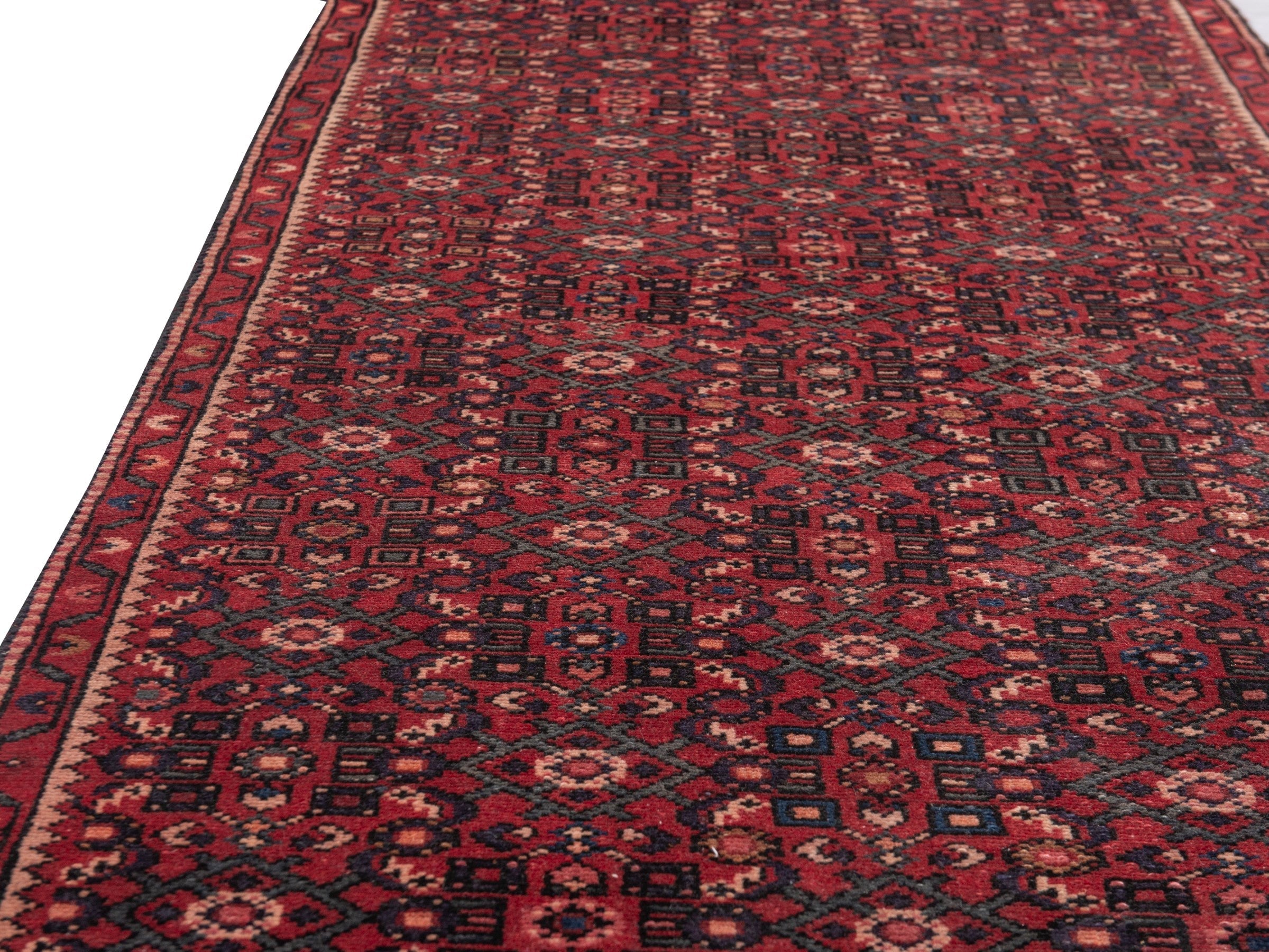 Persian Hamedan runner rug in burgundy and muted pink, view 9 of 19