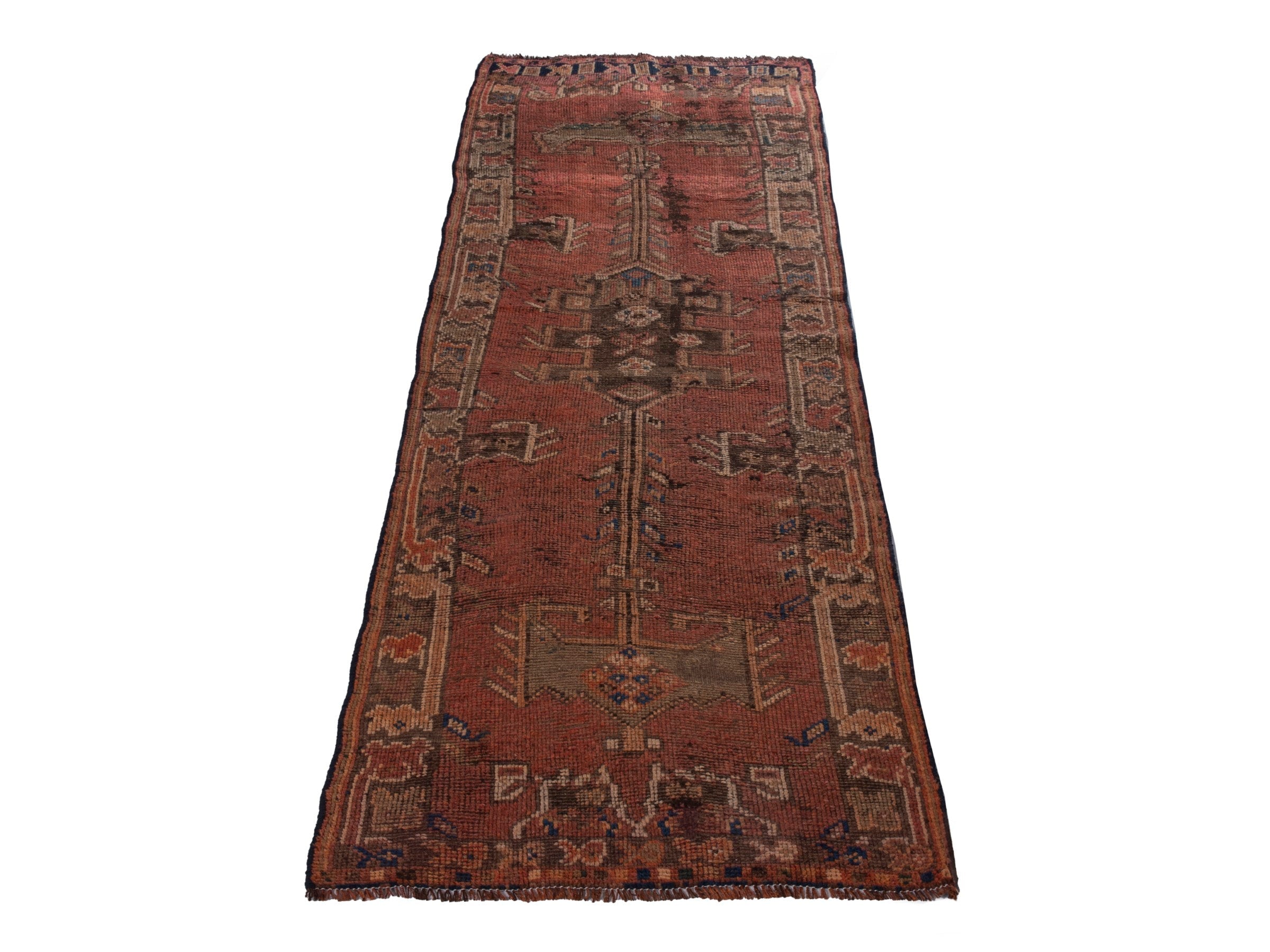 Persian Shiraz runner rug in rust and faded red, view 2 of 19