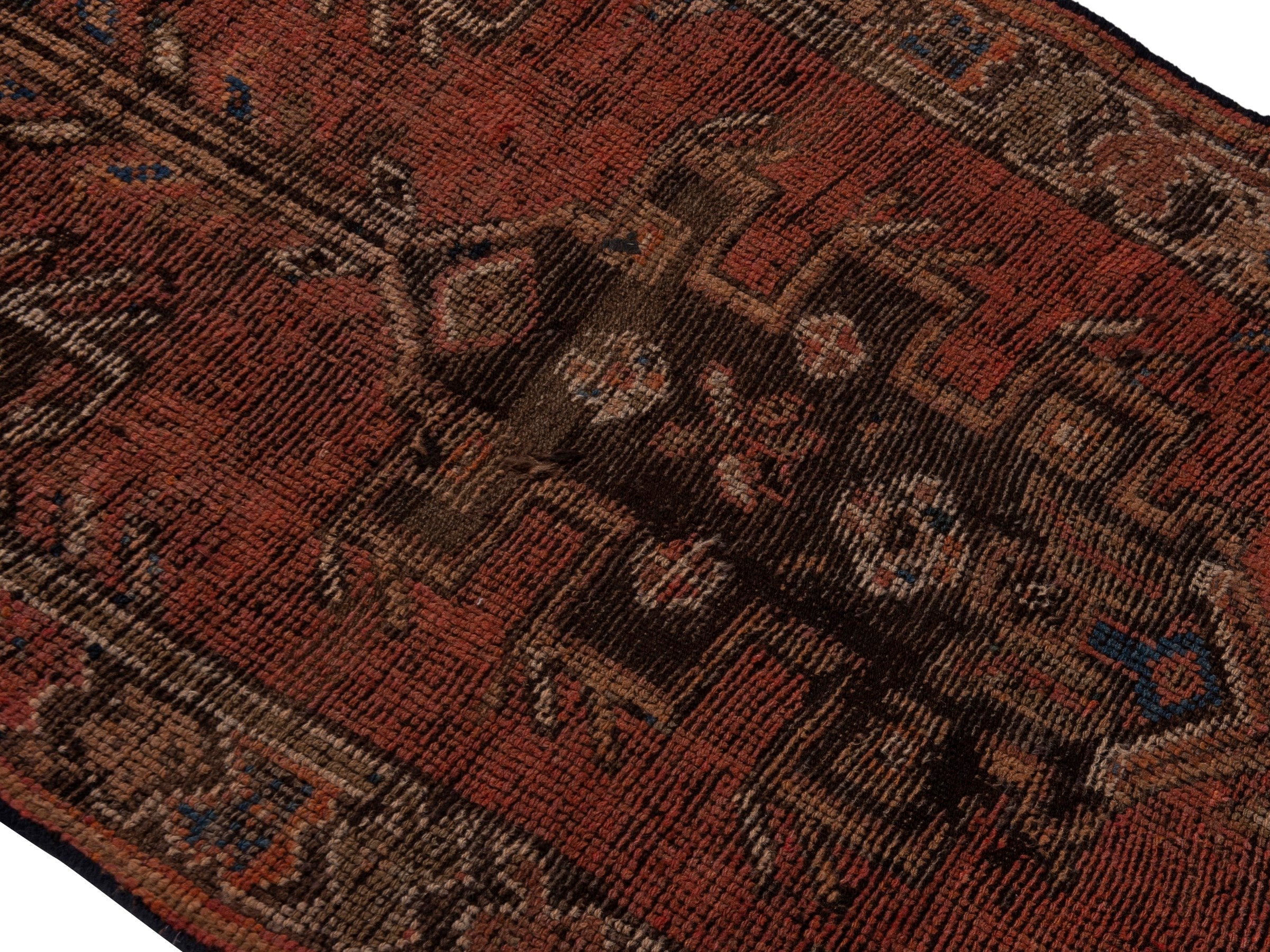 Persian Shiraz runner rug in rust and faded red, view 4 of 19