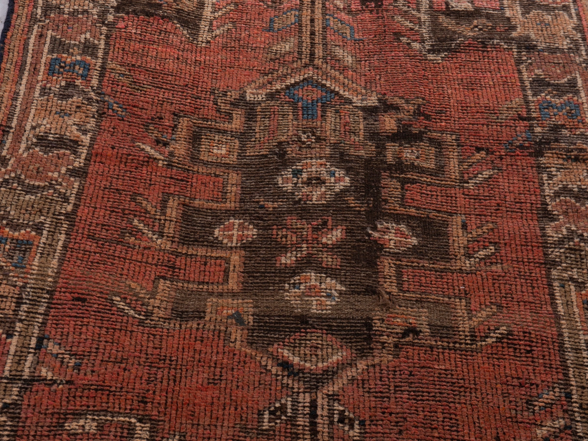 Persian Shiraz runner rug in rust and faded red, view 7 of 19