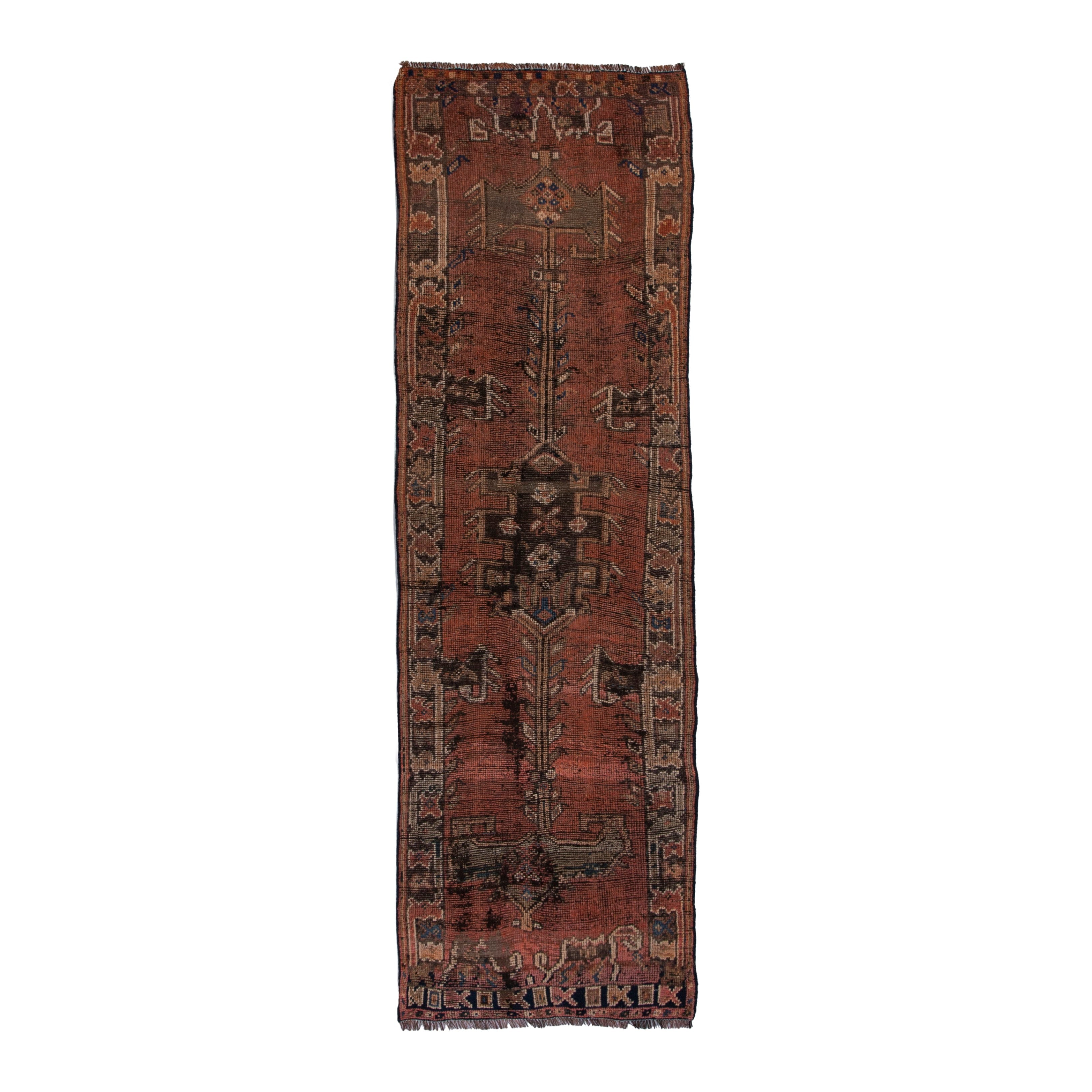 Persian Shiraz runner rug in rust and faded red, 2'11" x 9'6"