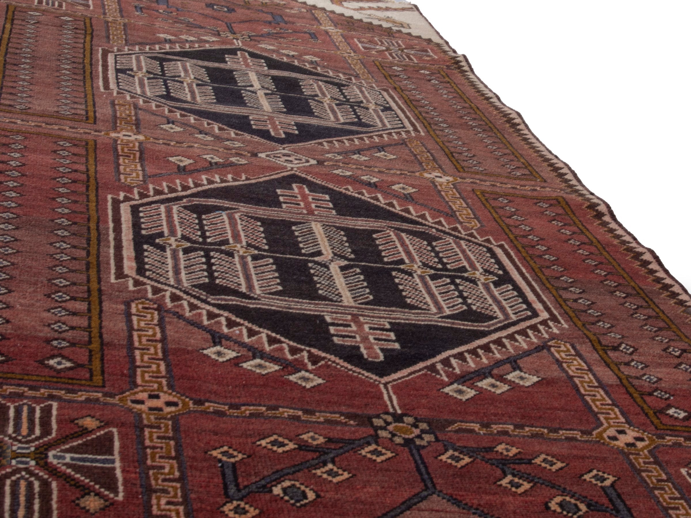 Persian Saveh runner rug in burgundy and cream, view 9 of 19