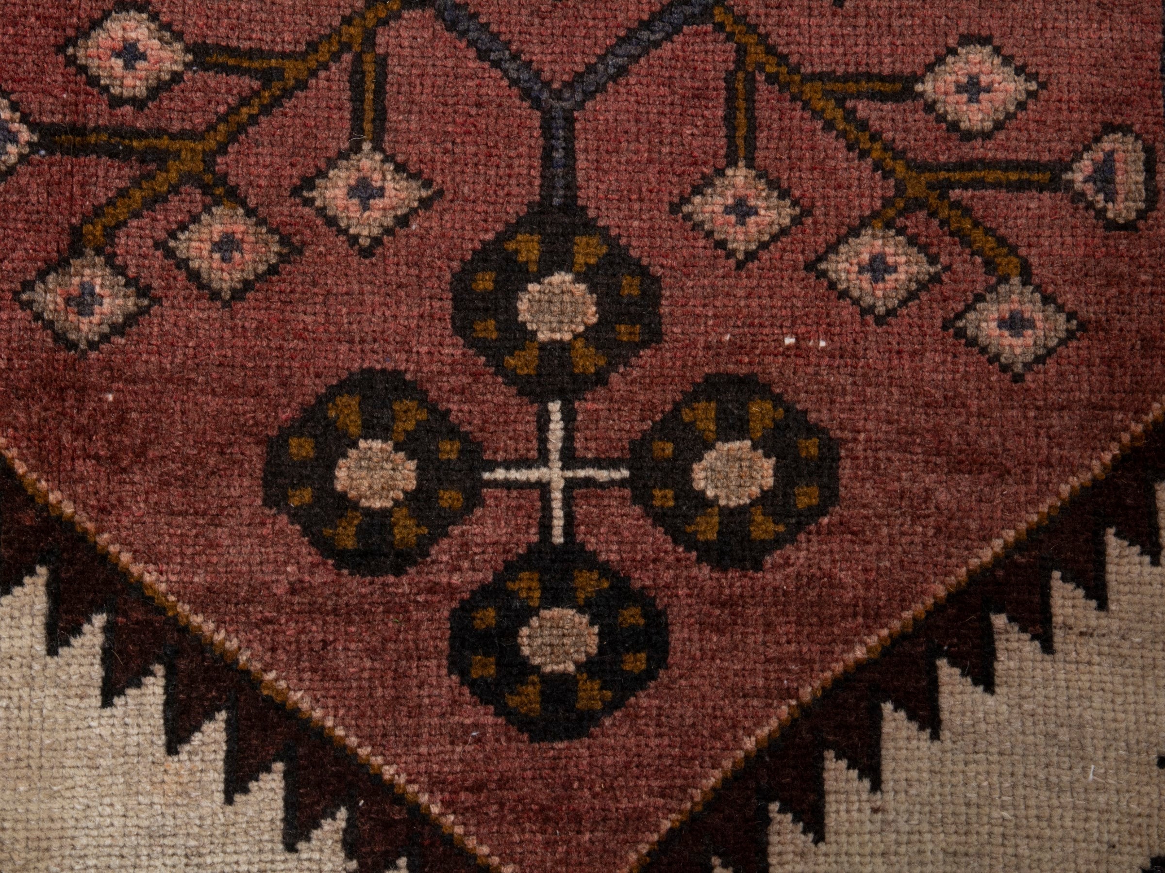 Persian Saveh runner rug in burgundy and cream, view 11 of 19