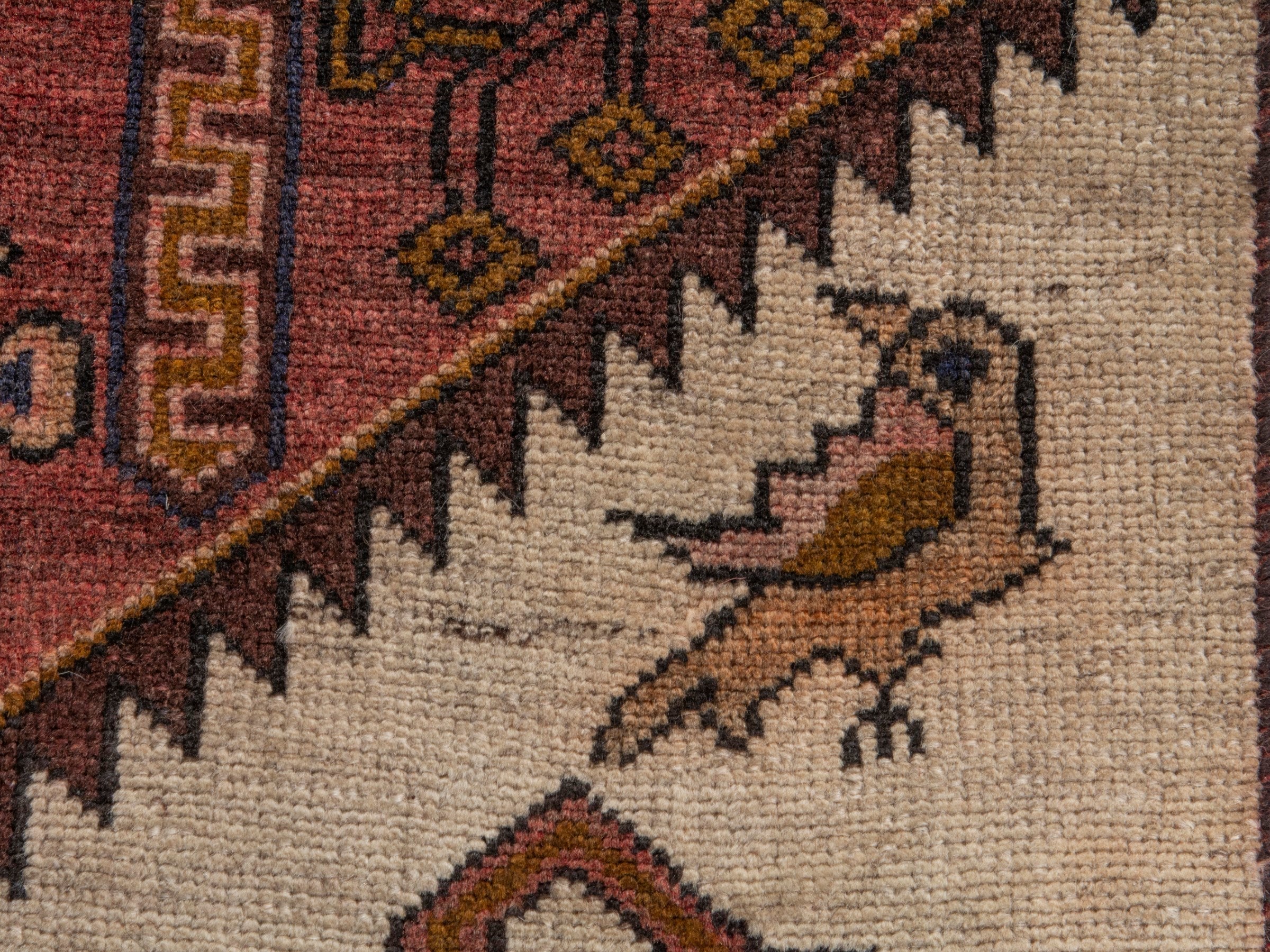 Persian Saveh runner rug in burgundy and cream, view 14 of 19