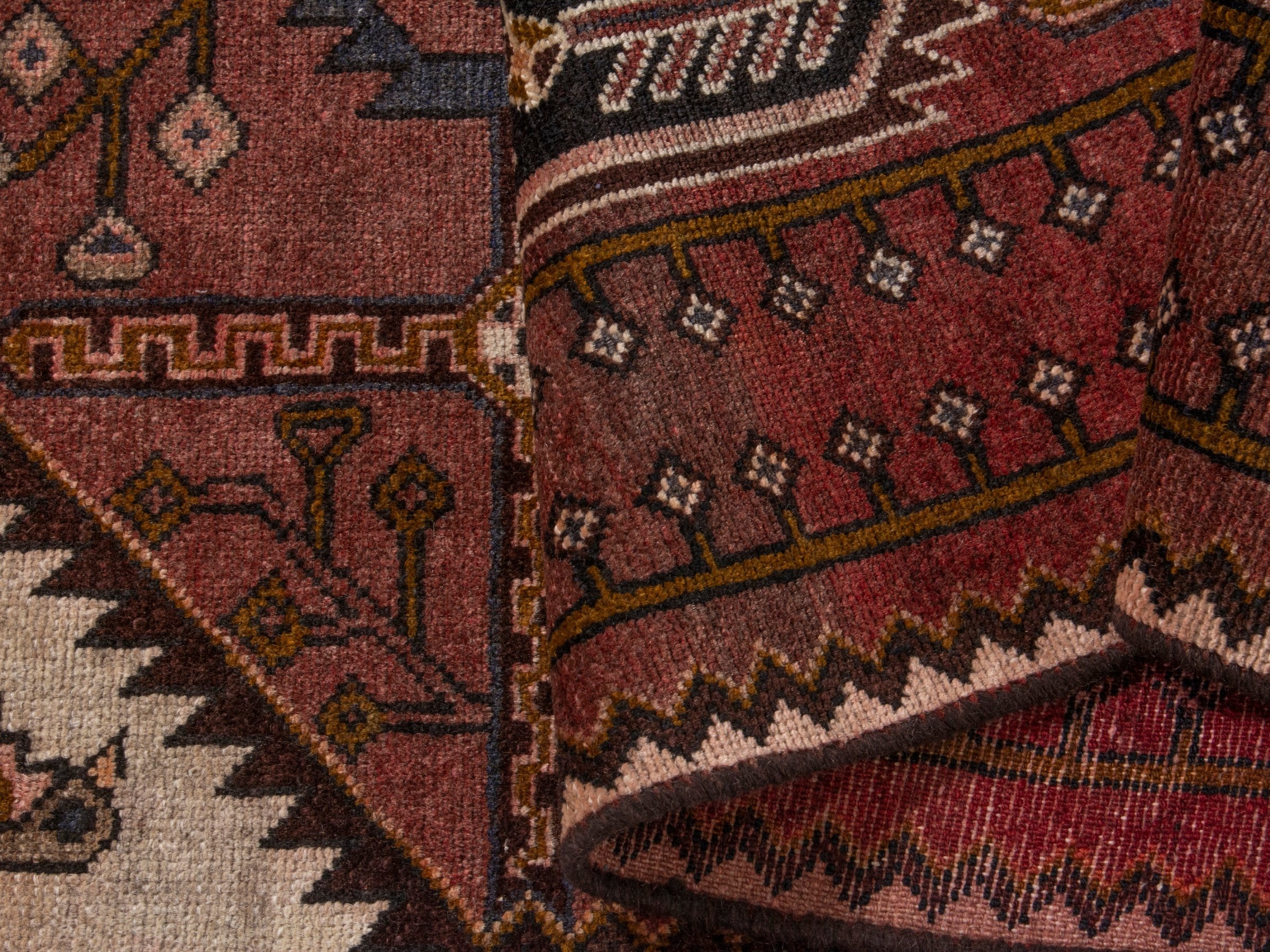 Persian Saveh runner rug in burgundy and cream, view 15 of 19