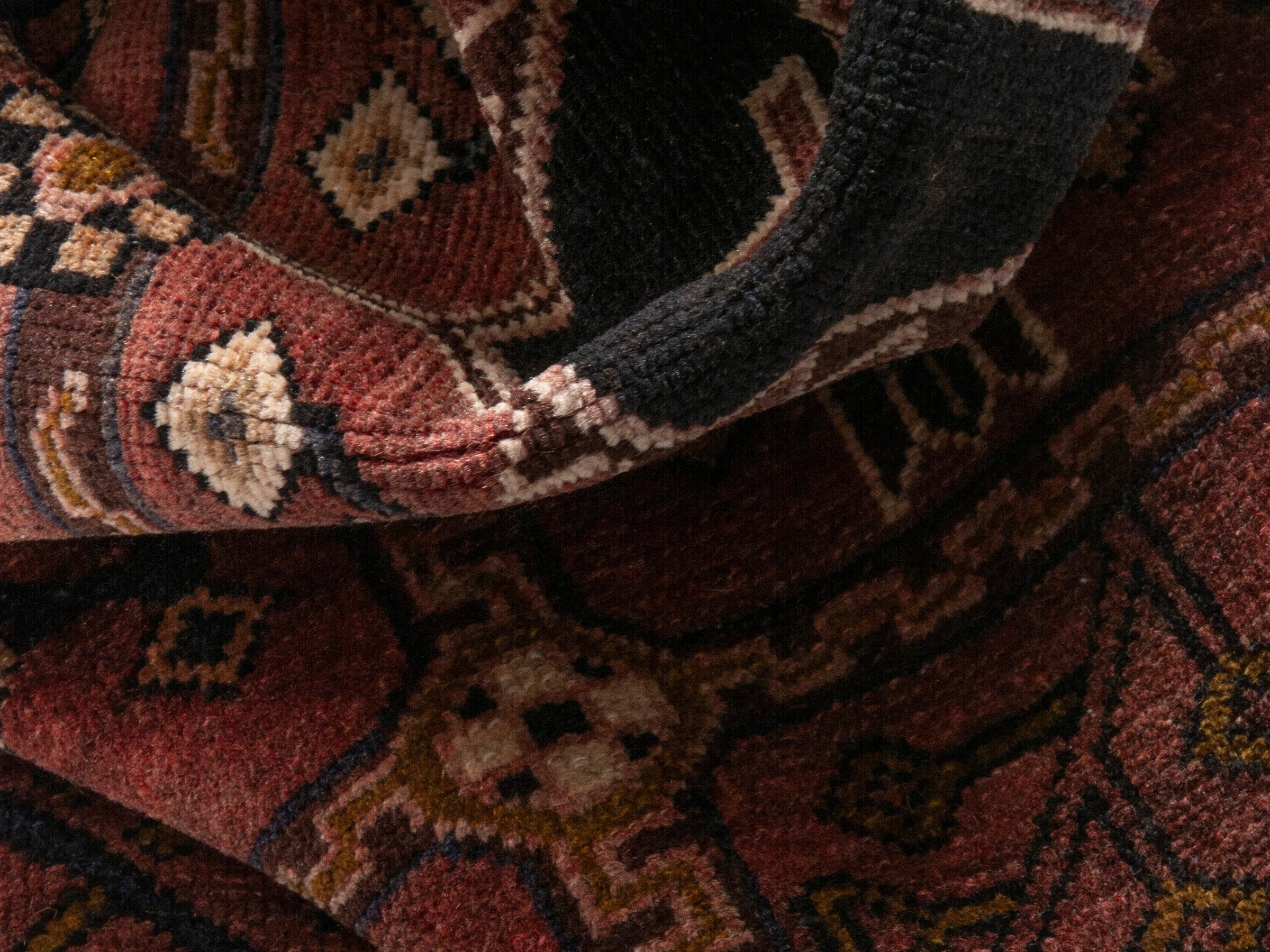 Persian Saveh runner rug in burgundy and cream, view 17 of 19