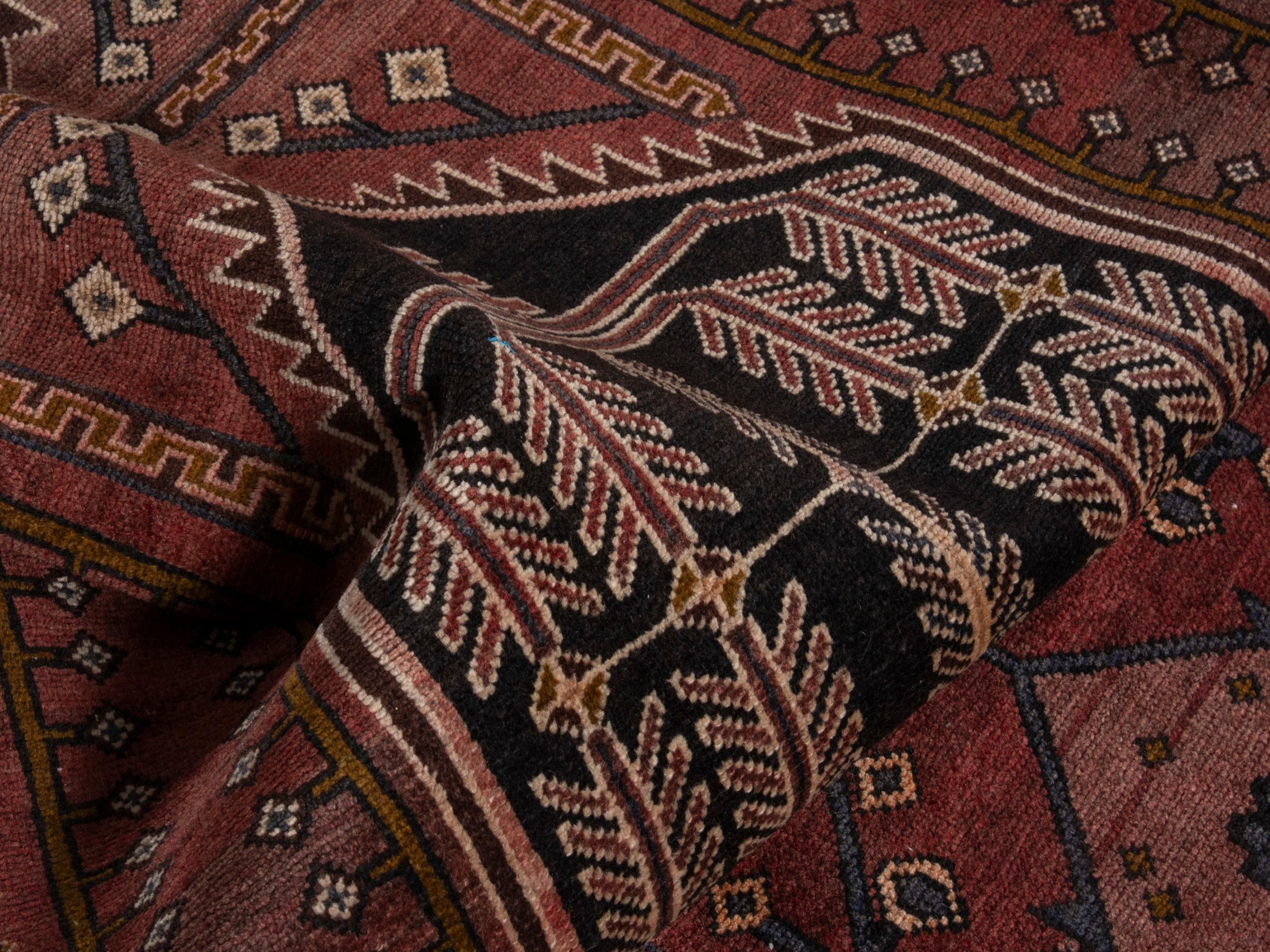 Persian Saveh runner rug in burgundy and cream, view 18 of 19