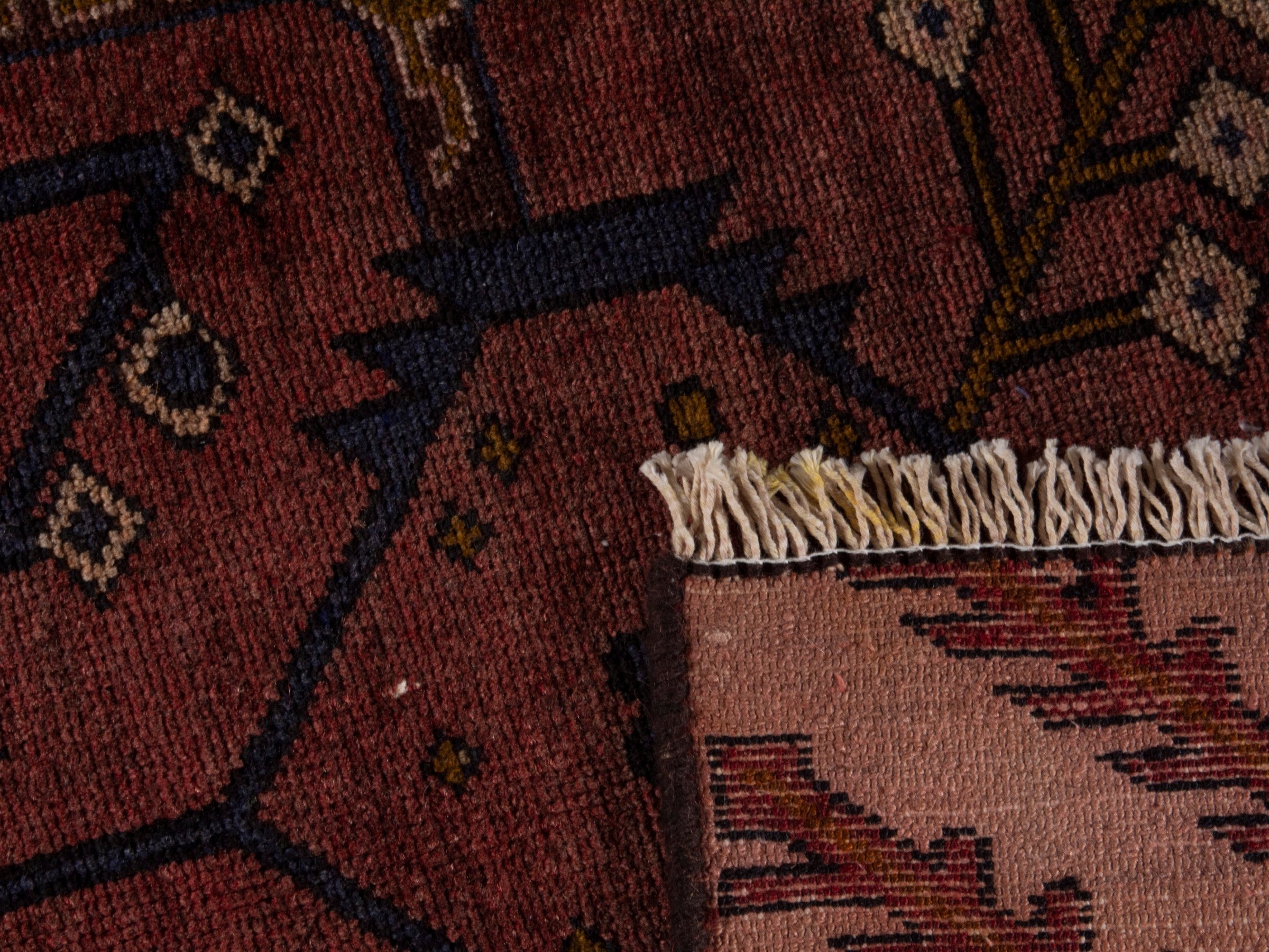 Persian Saveh runner rug in burgundy and cream, view 19 of 19