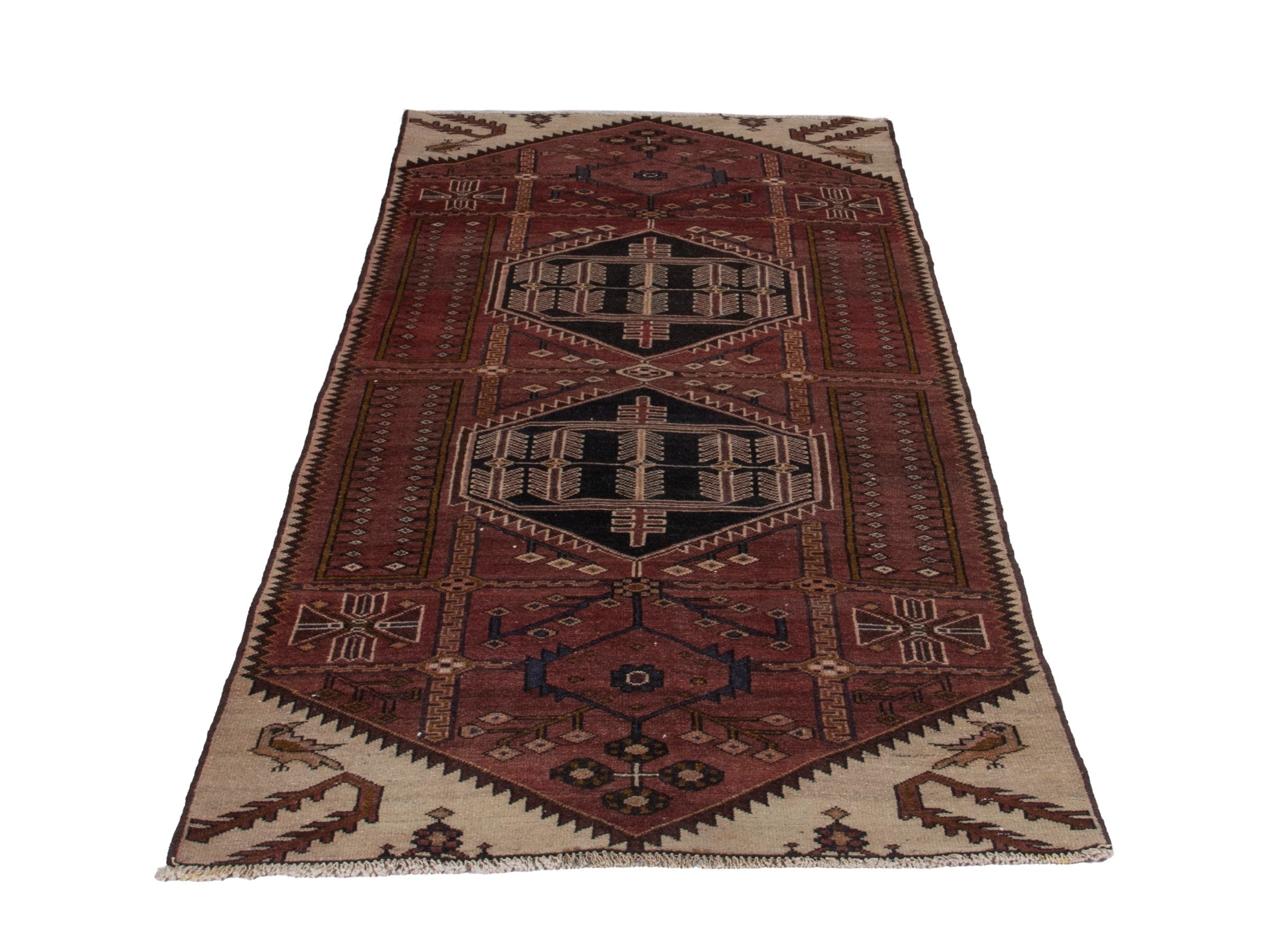 Persian Saveh runner rug in burgundy and cream, view 2 of 19