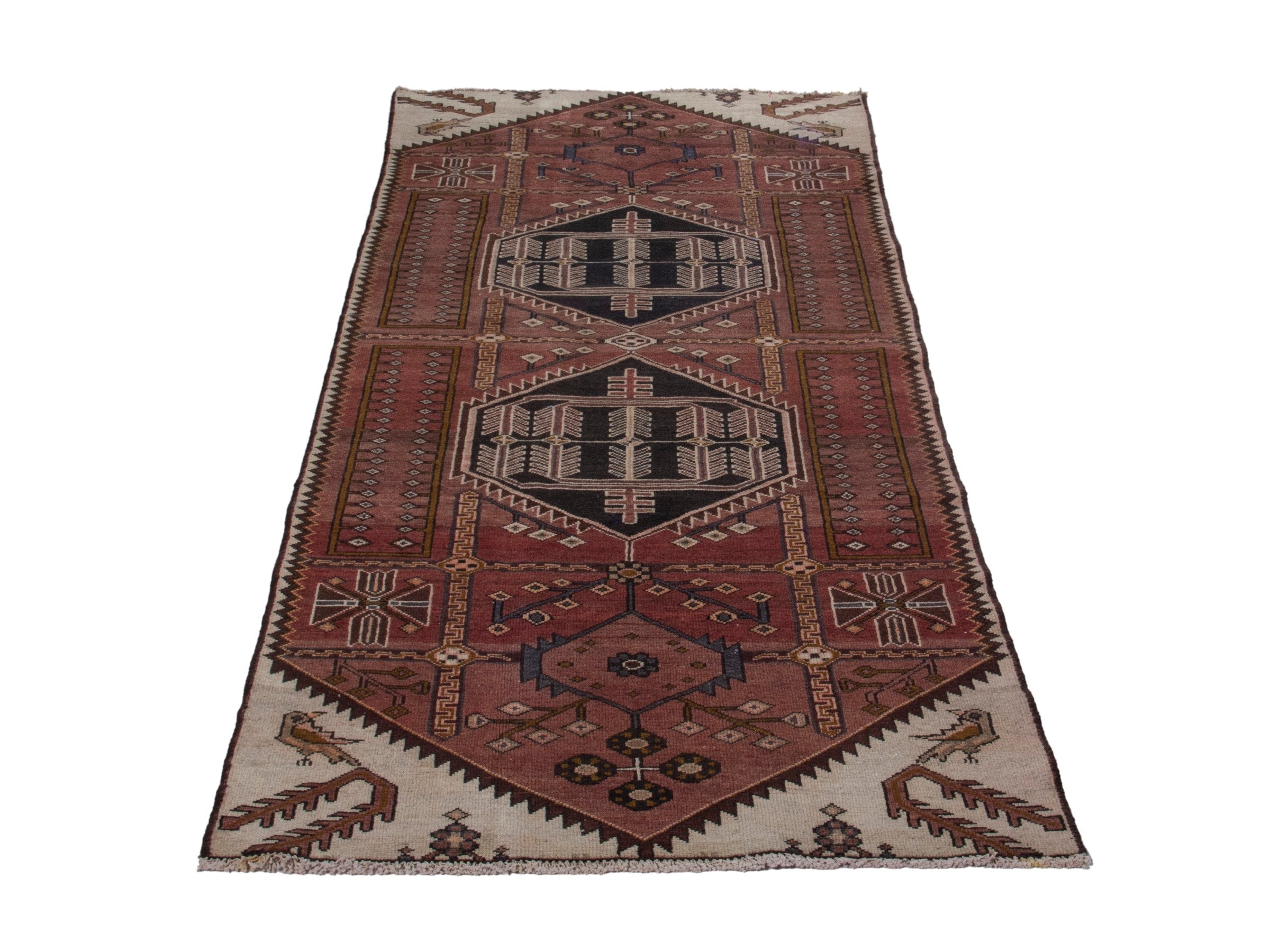 Persian Saveh runner rug in burgundy and cream, view 3 of 19