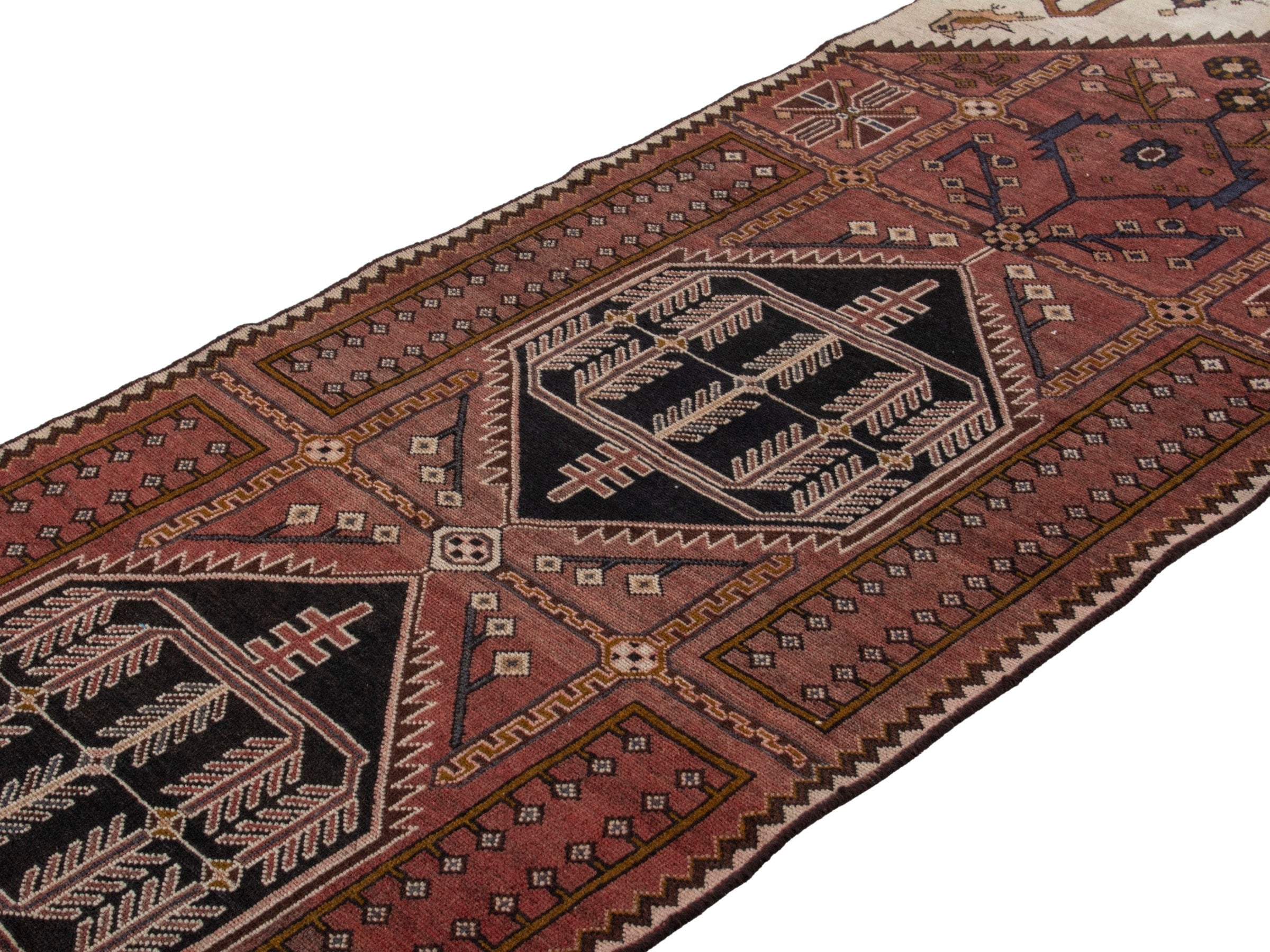 Persian Saveh runner rug in burgundy and cream, view 4 of 19