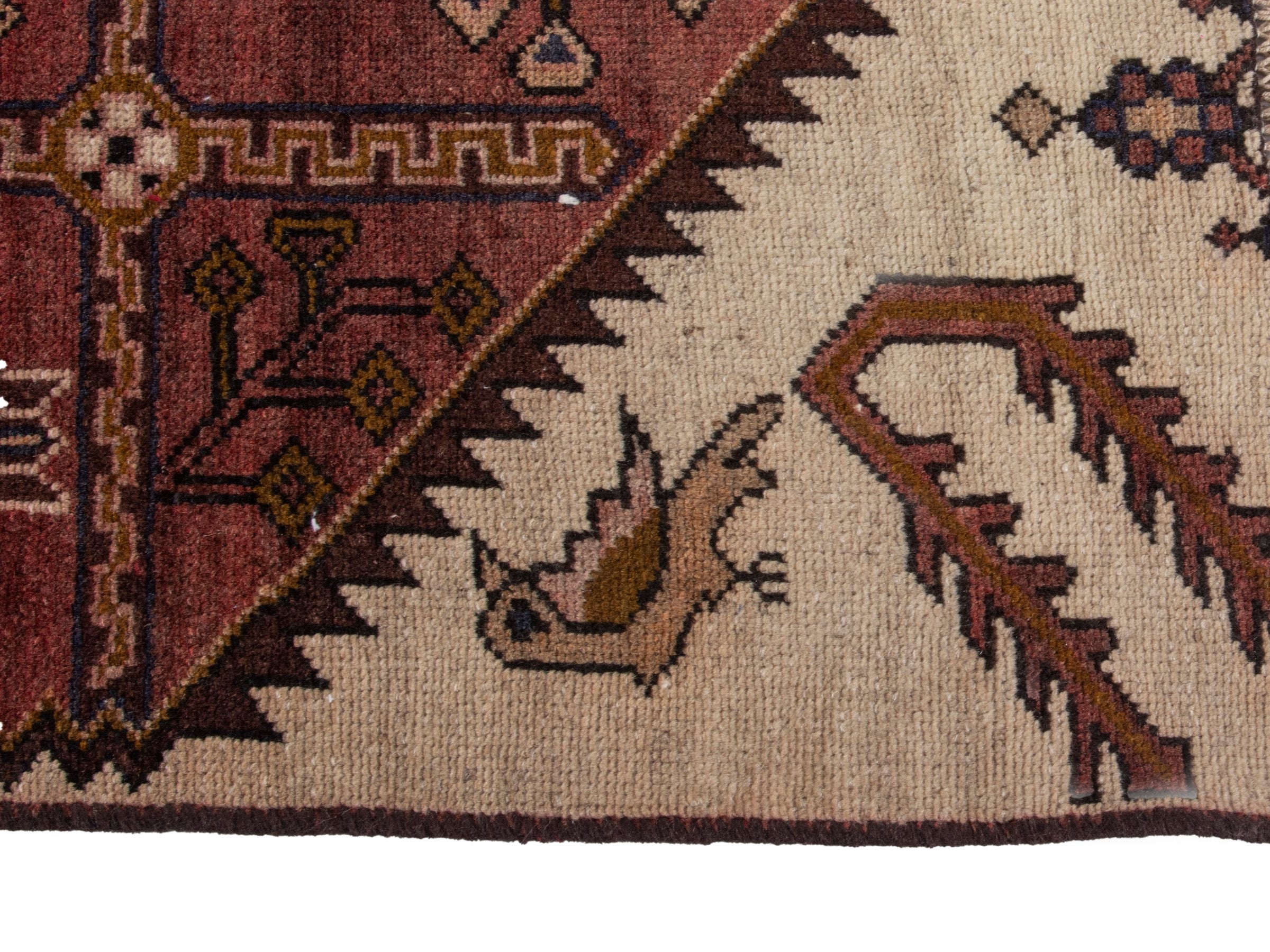 Persian Saveh runner rug in burgundy and cream, view 5 of 19