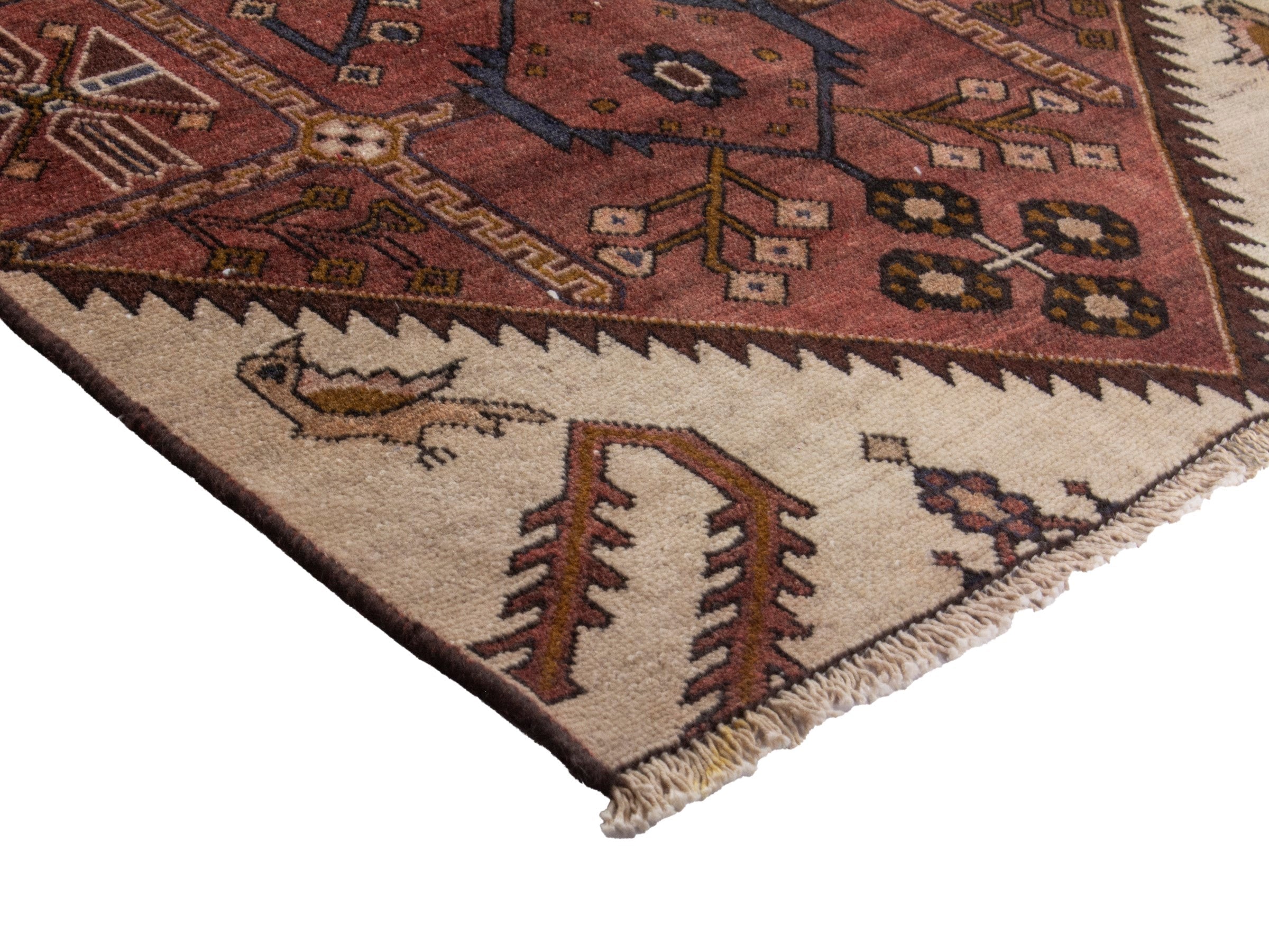 Persian Saveh runner rug in burgundy and cream, view 6 of 19