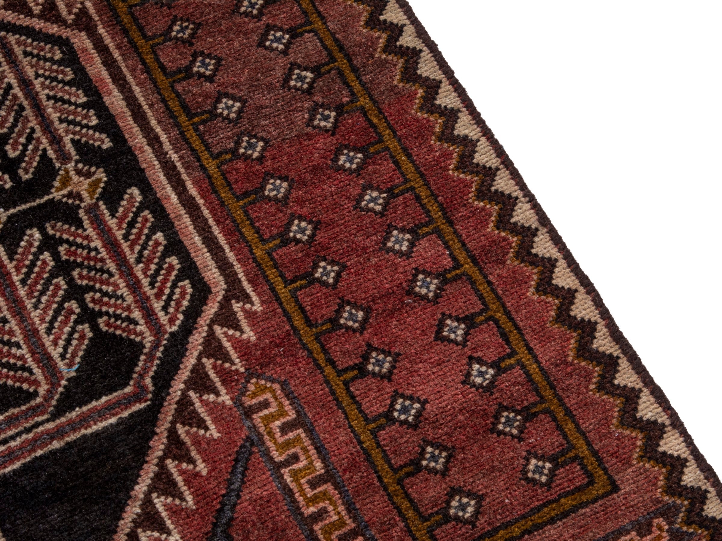 Persian Saveh runner rug in burgundy and cream, view 7 of 19