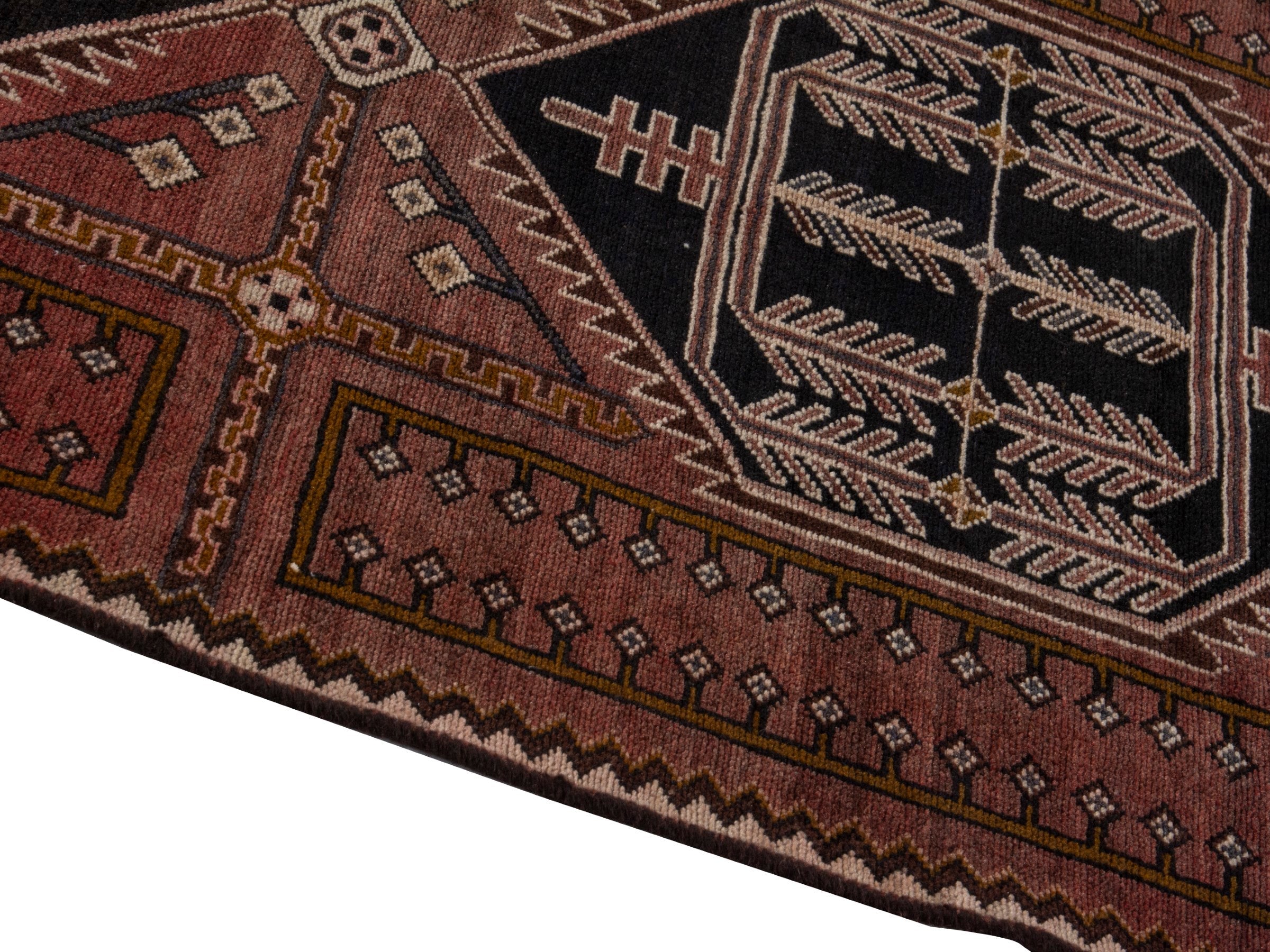Persian Saveh runner rug in burgundy and cream, view 8 of 19