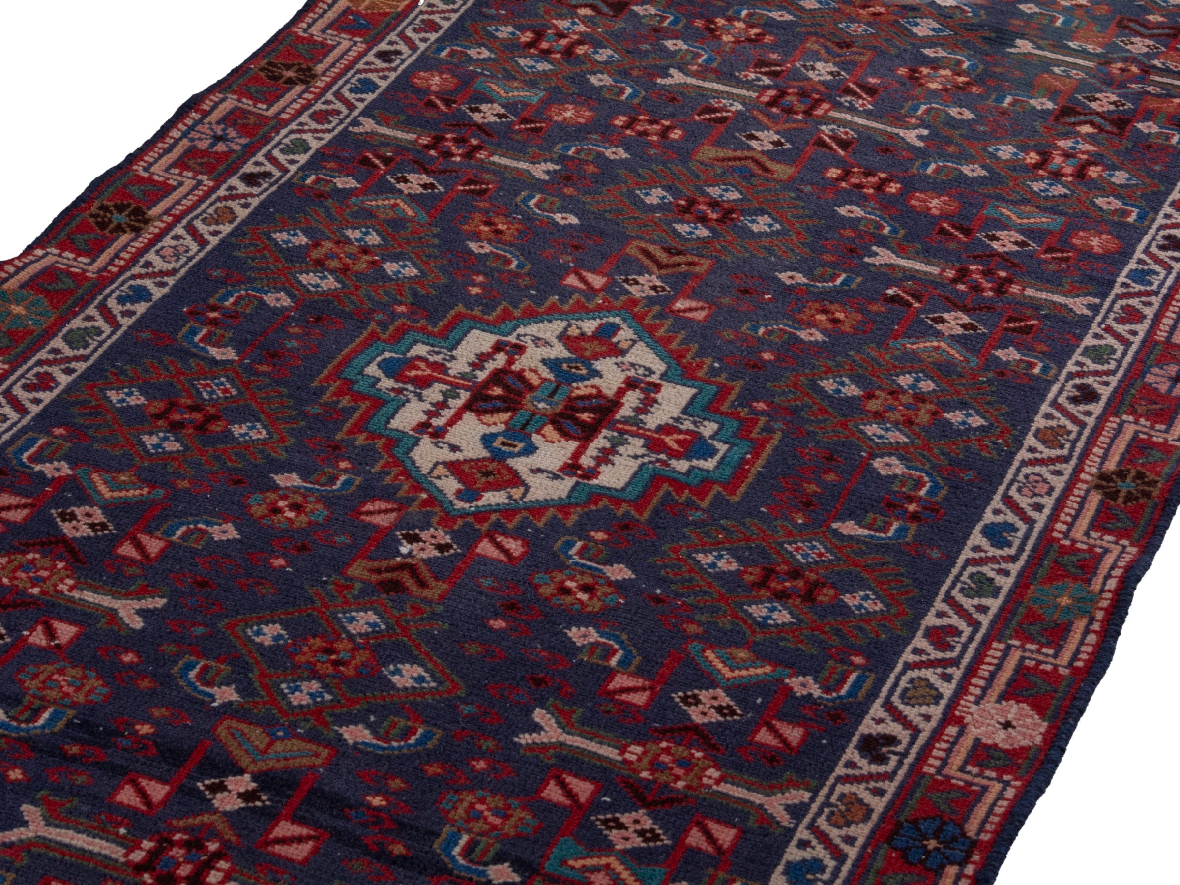 Persian Mahal runner rug in deep indigo and burgundy, view 10 of 20