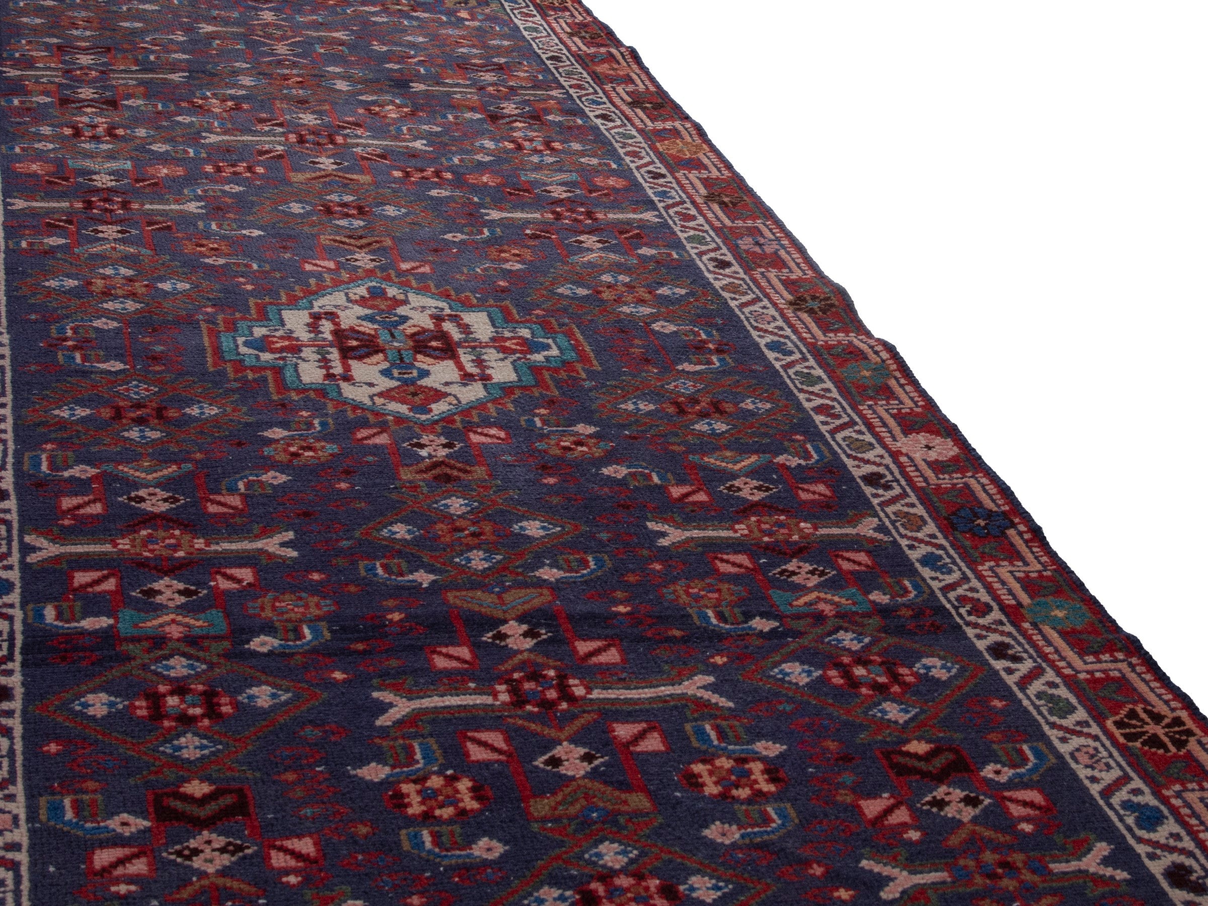 Persian Mahal runner rug in deep indigo and burgundy, view 11 of 20