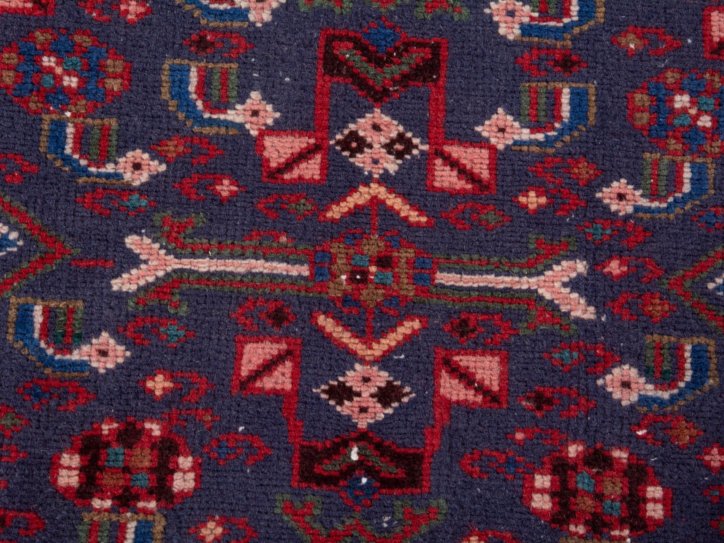 Persian Mahal runner rug in deep indigo and burgundy, view 12 of 20