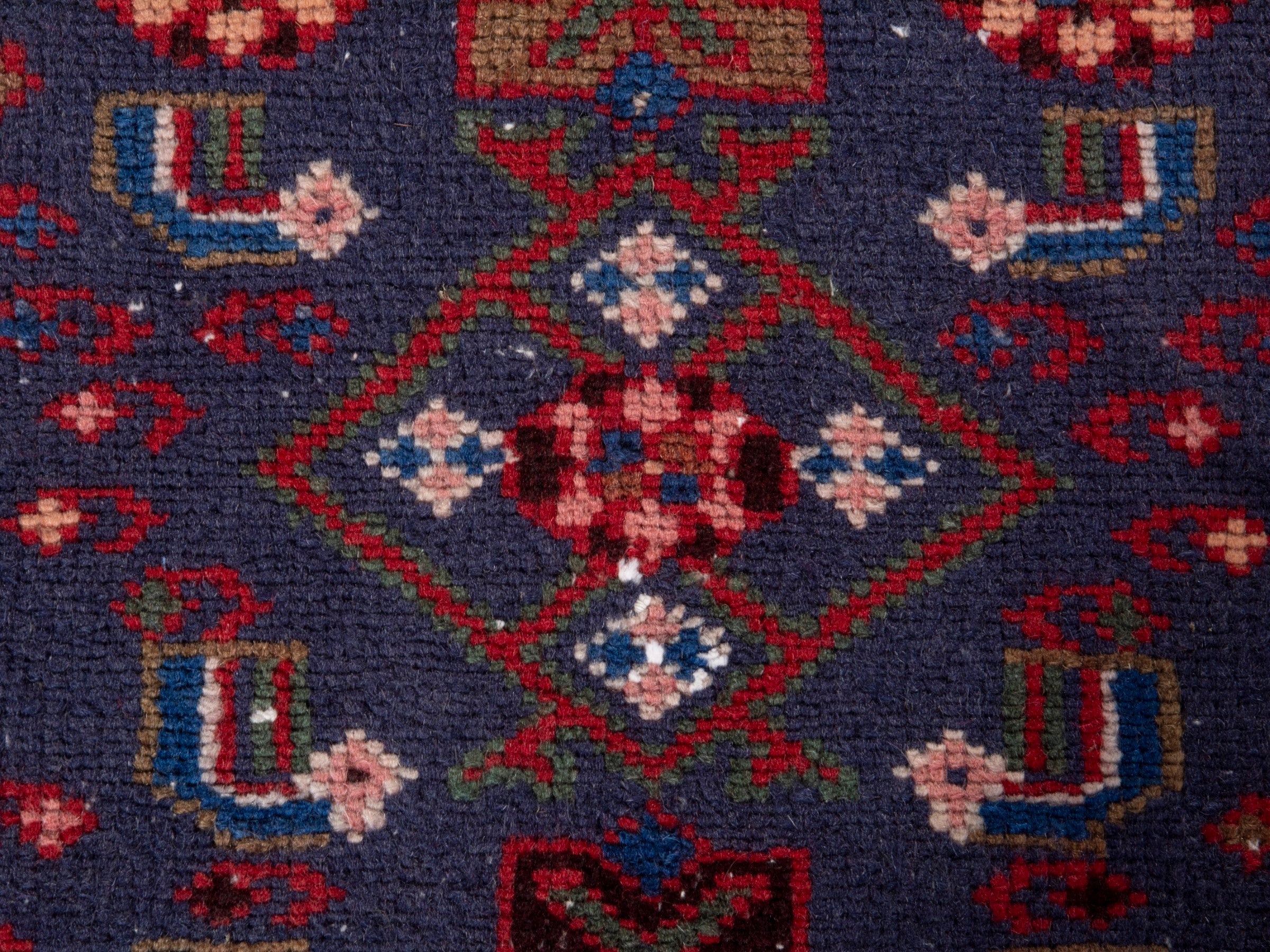 Persian Mahal runner rug in deep indigo and burgundy, view 13 of 20