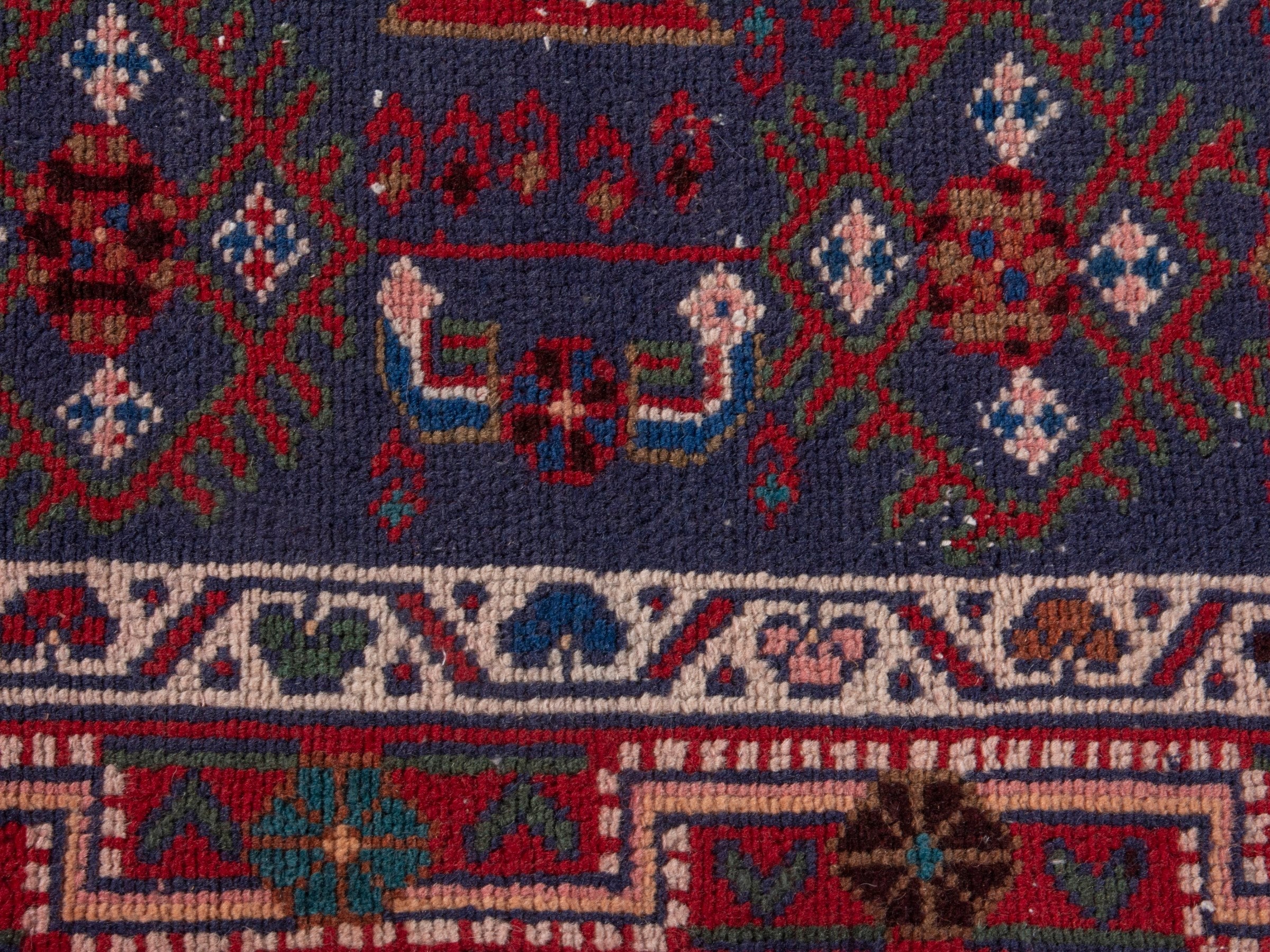 Persian Mahal runner rug in deep indigo and burgundy, view 14 of 20