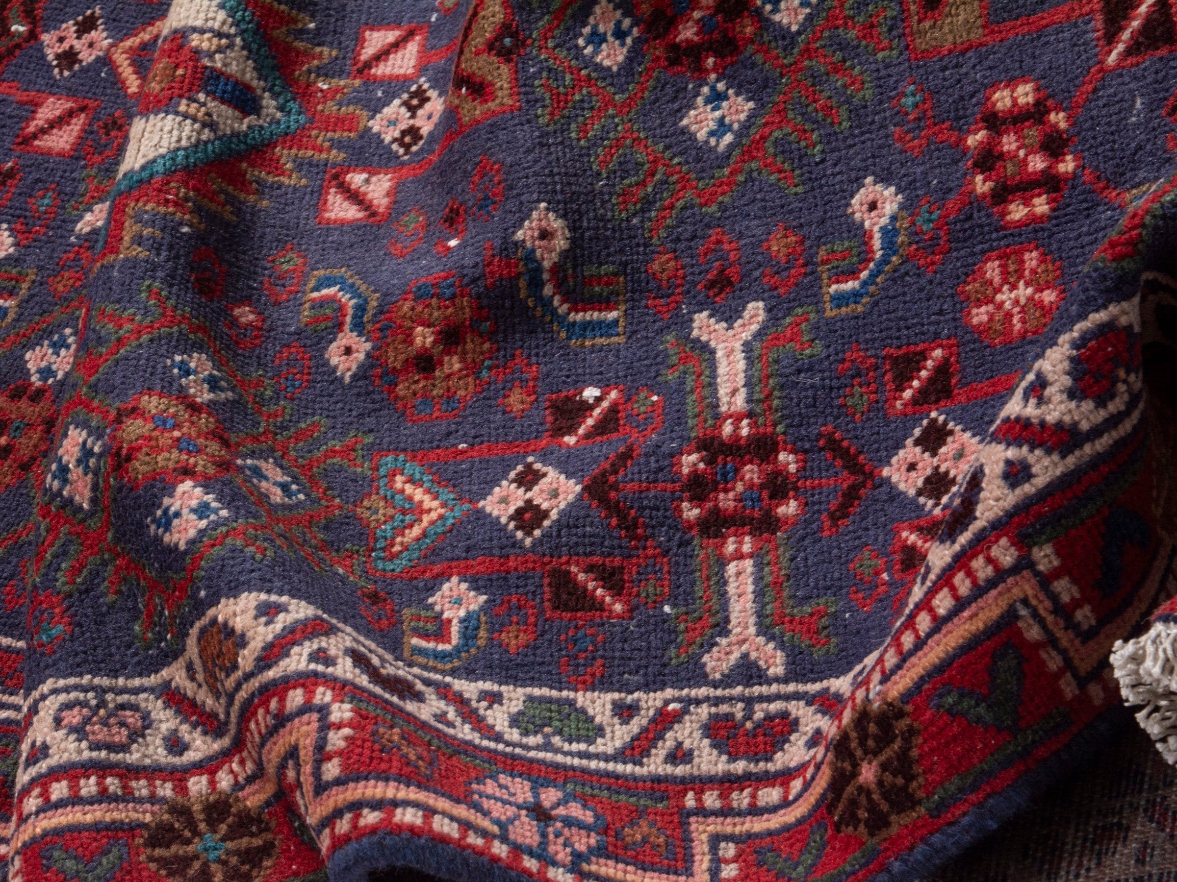Persian Mahal runner rug in deep indigo and burgundy, view 15 of 20