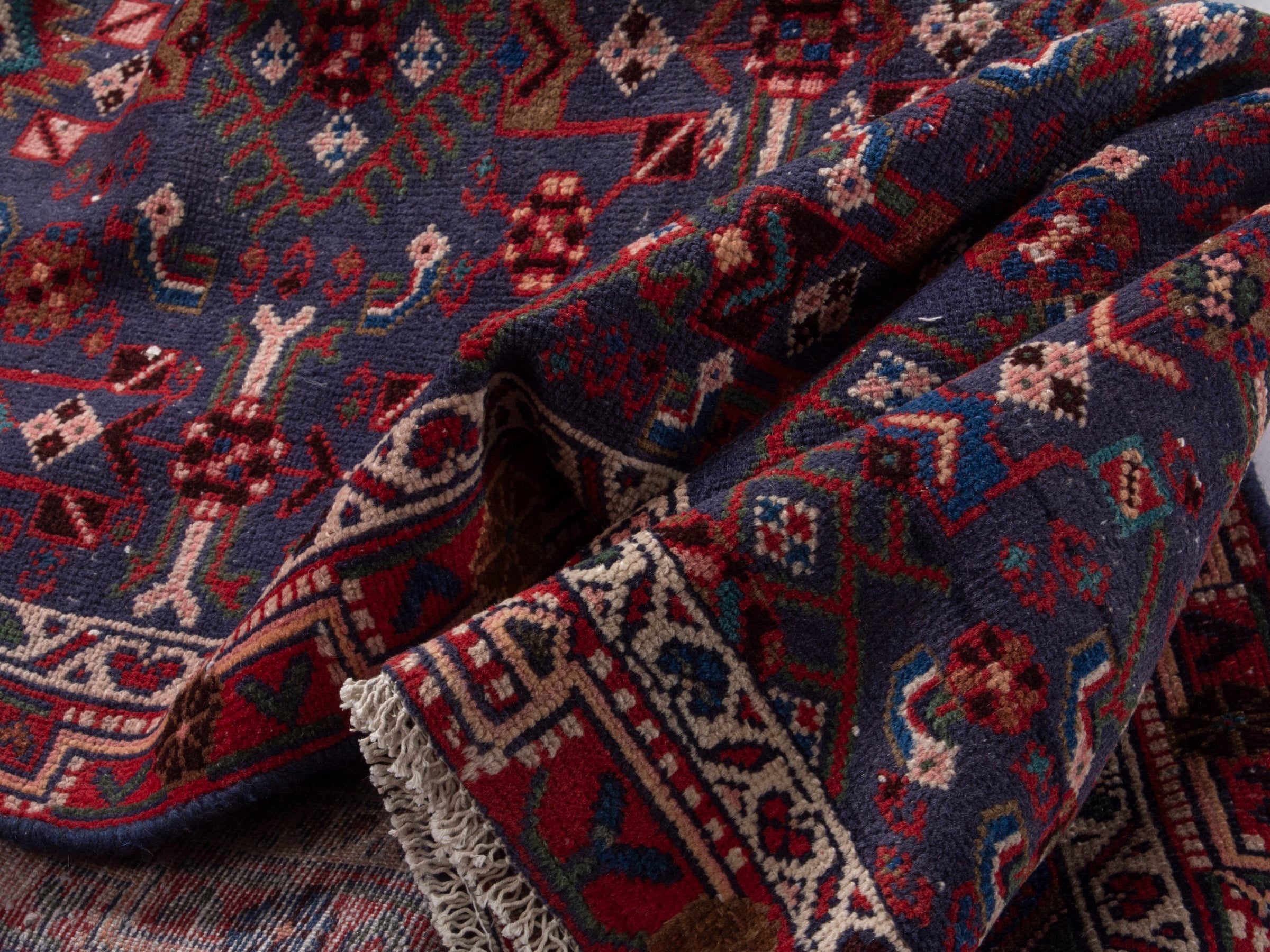 Persian Mahal runner rug in deep indigo and burgundy, view 16 of 20