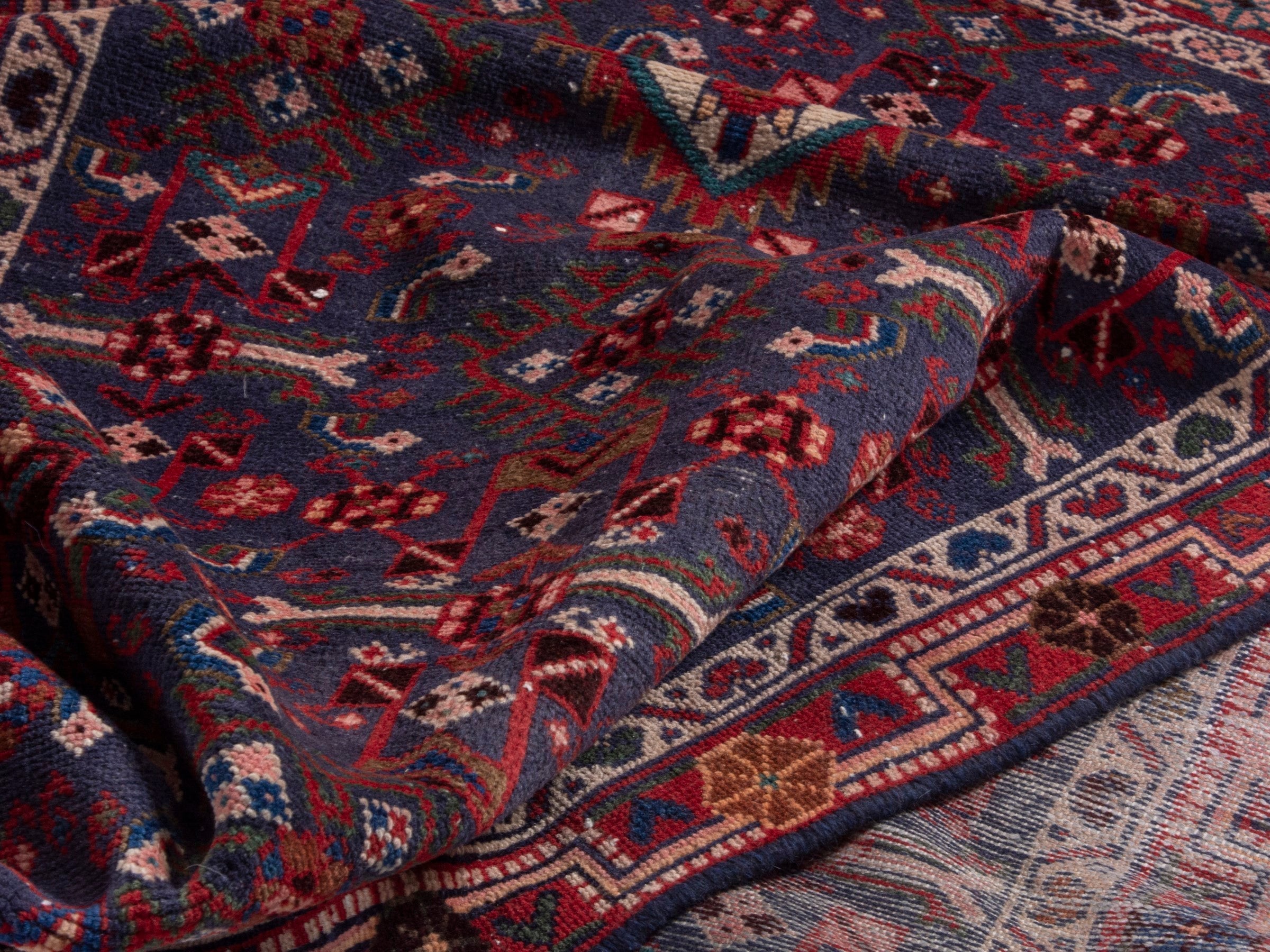 Persian Mahal runner rug in deep indigo and burgundy, view 17 of 20