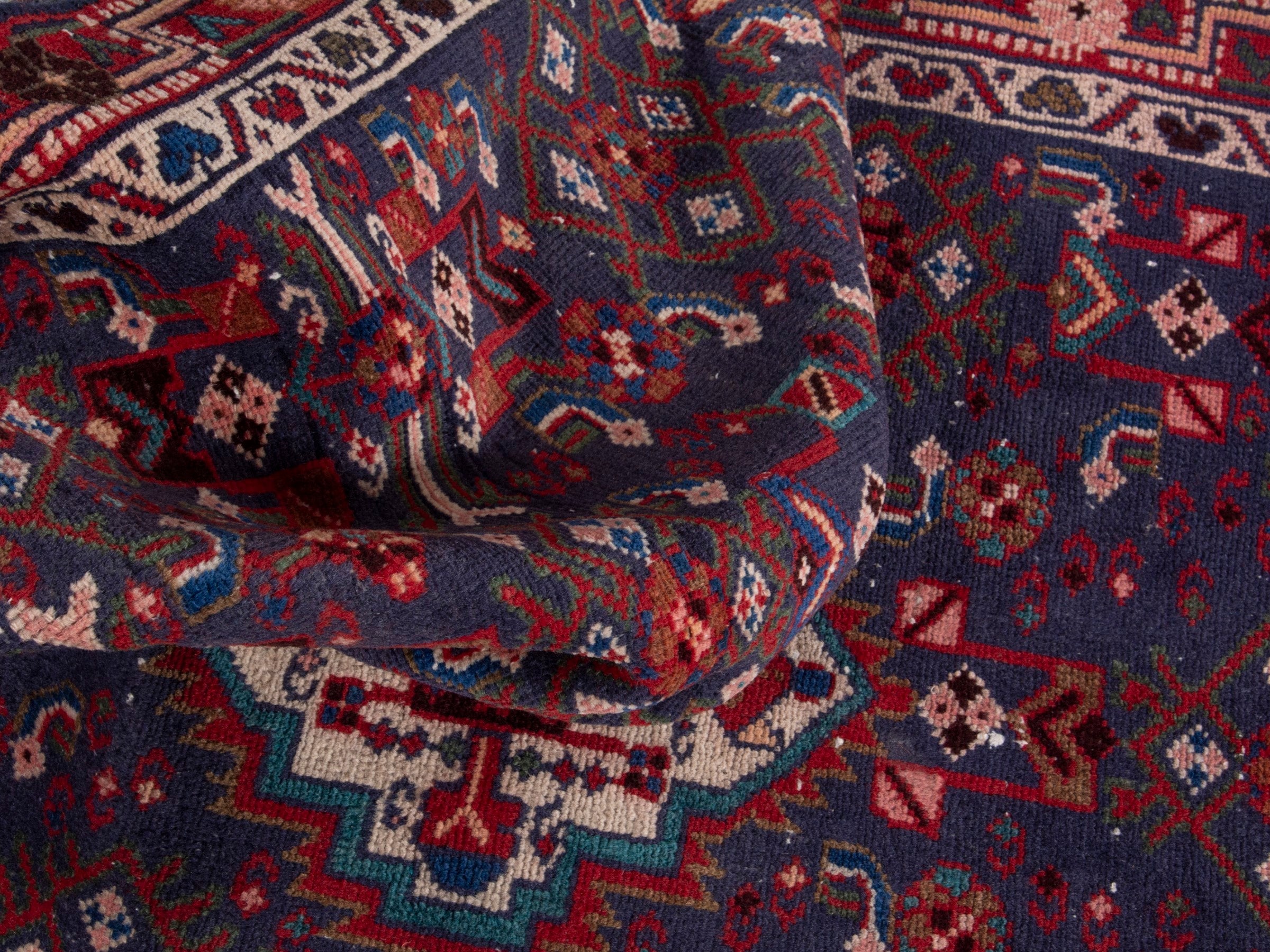 Persian Mahal runner rug in deep indigo and burgundy, view 18 of 20