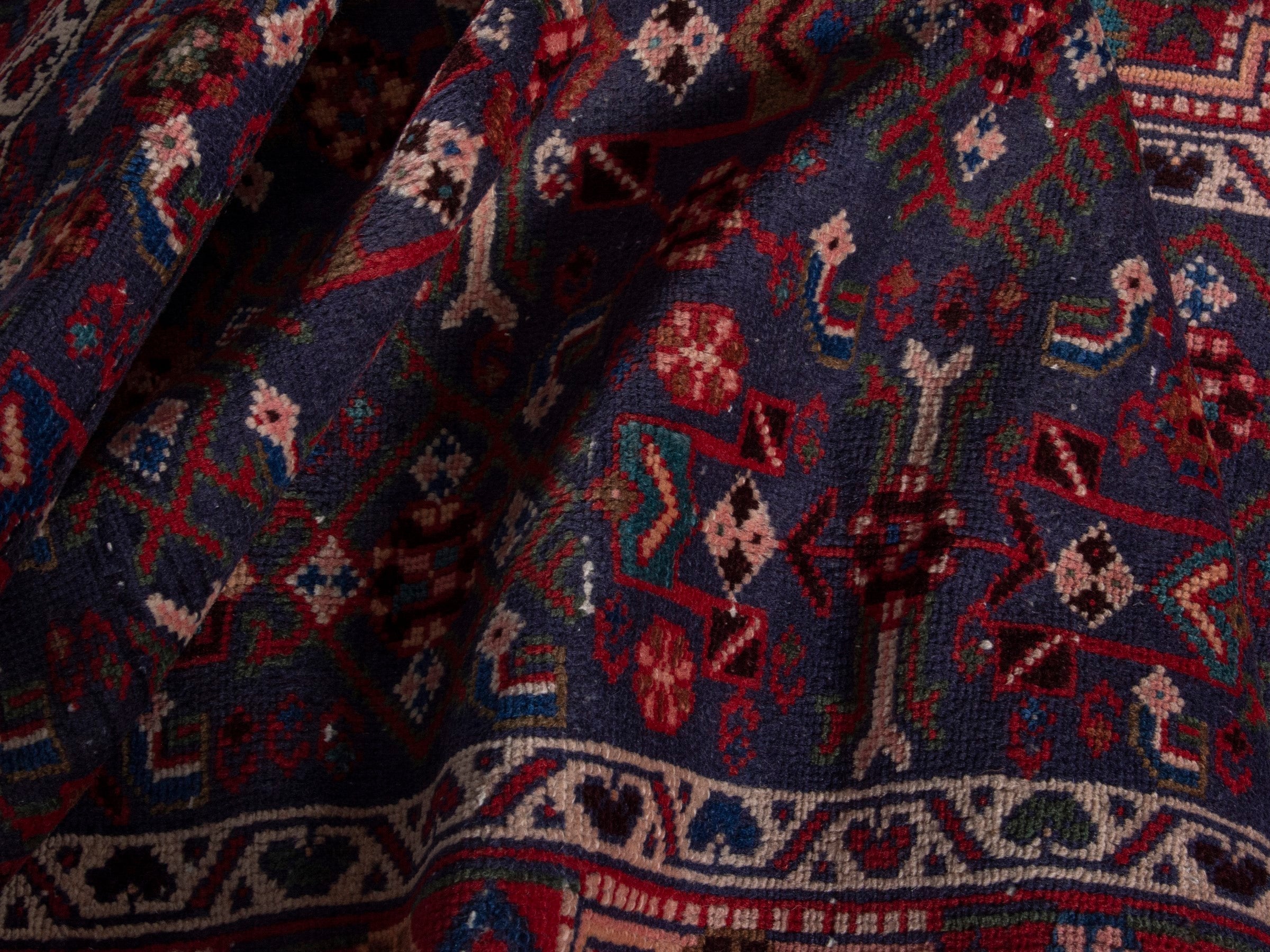 Persian Mahal runner rug in deep indigo and burgundy, view 19 of 20