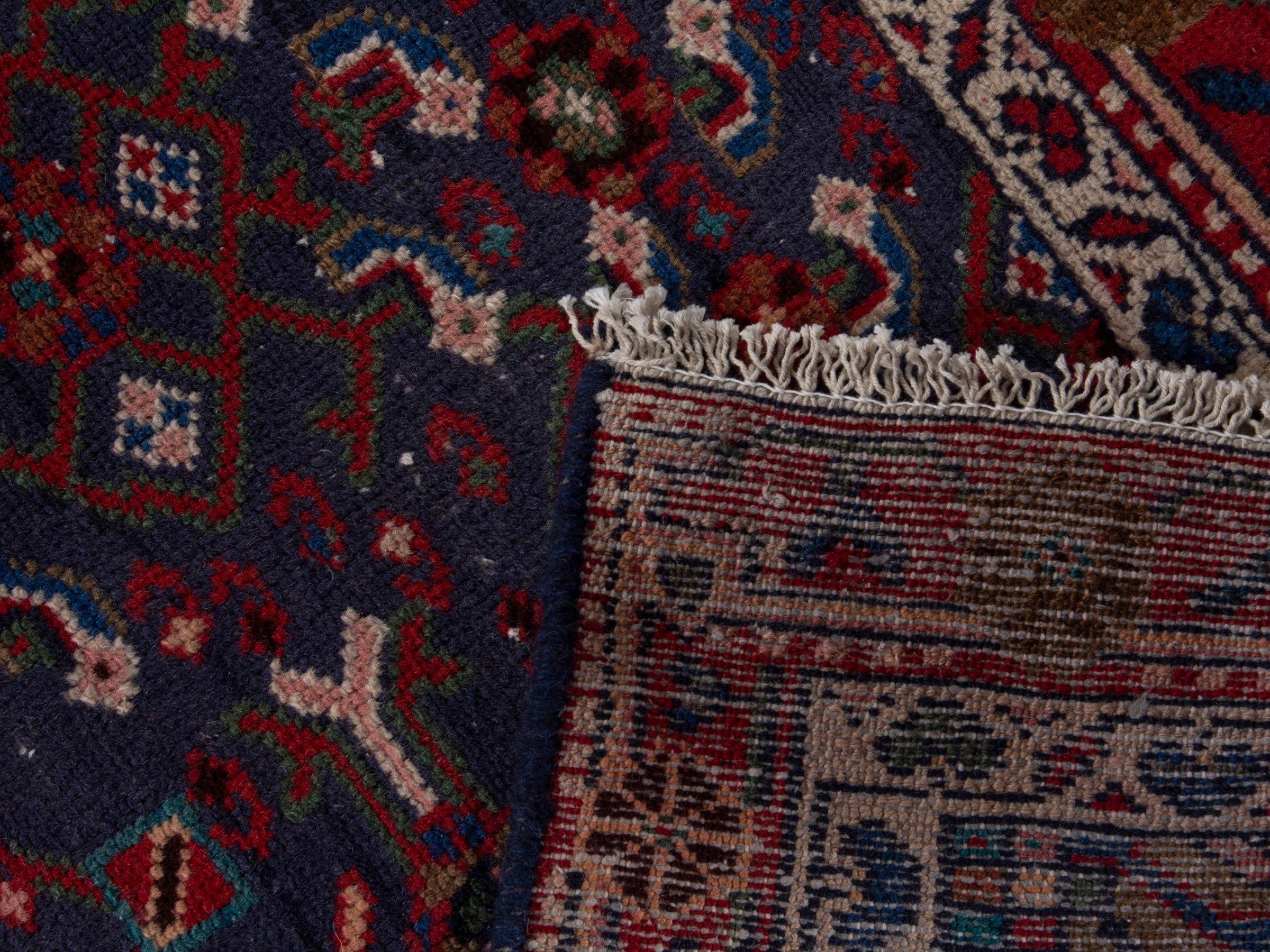Persian Mahal runner rug in deep indigo and burgundy, view 20 of 20