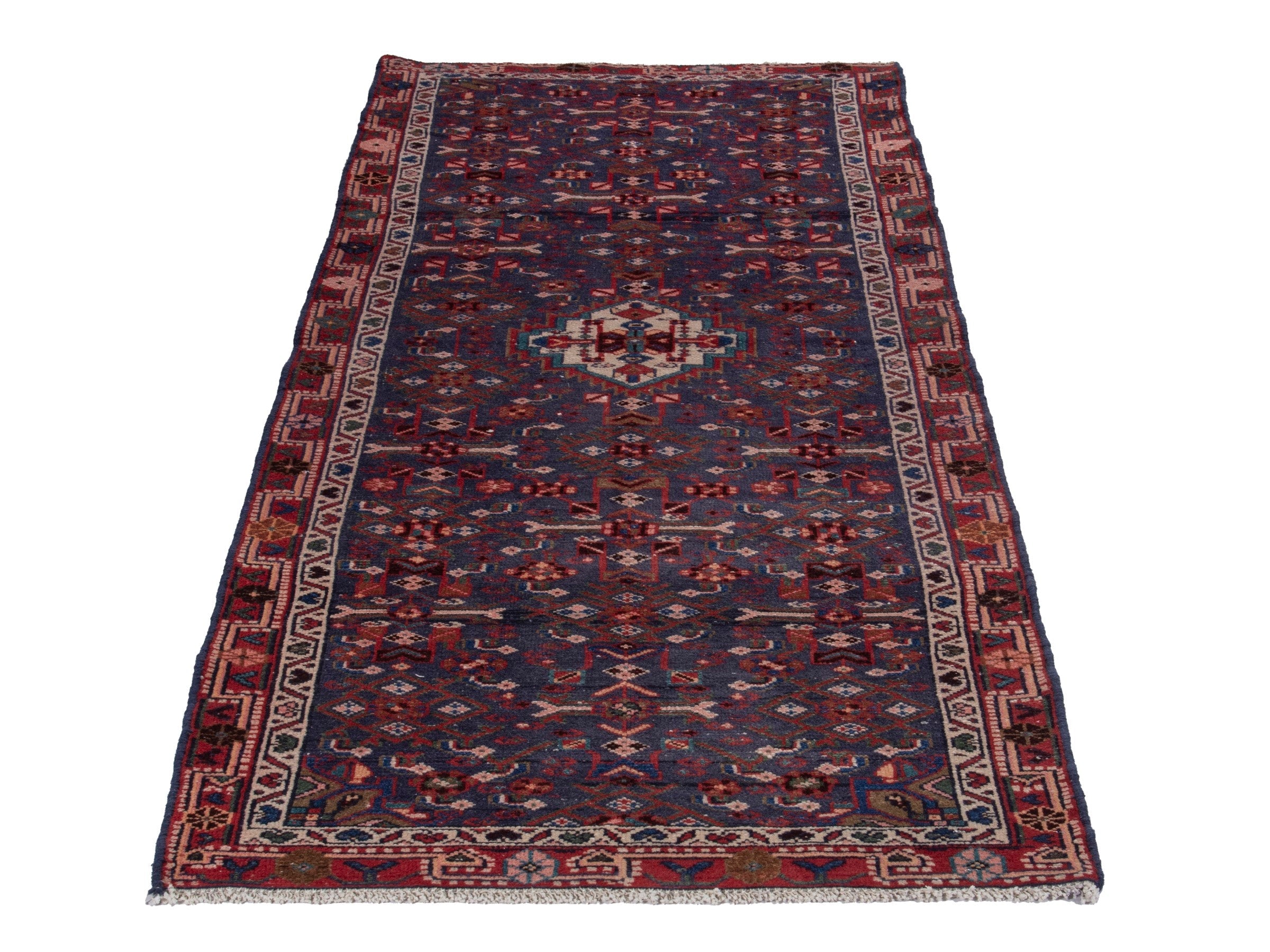 Persian Mahal runner rug in deep indigo and burgundy, view 2 of 20