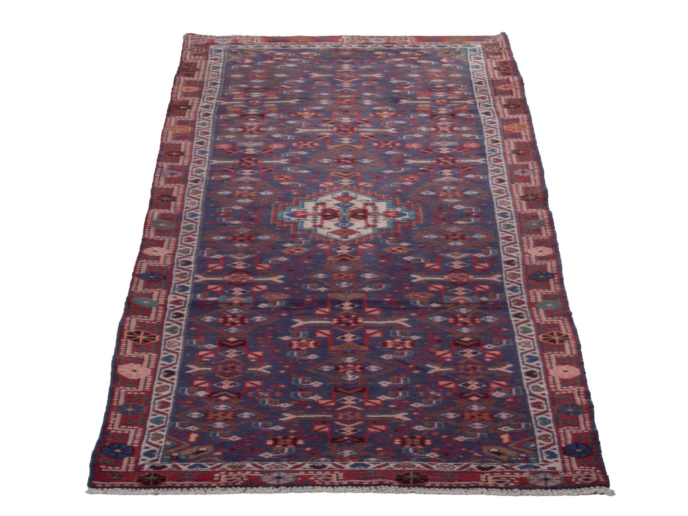 Persian Mahal runner rug in deep indigo and burgundy, view 3 of 20