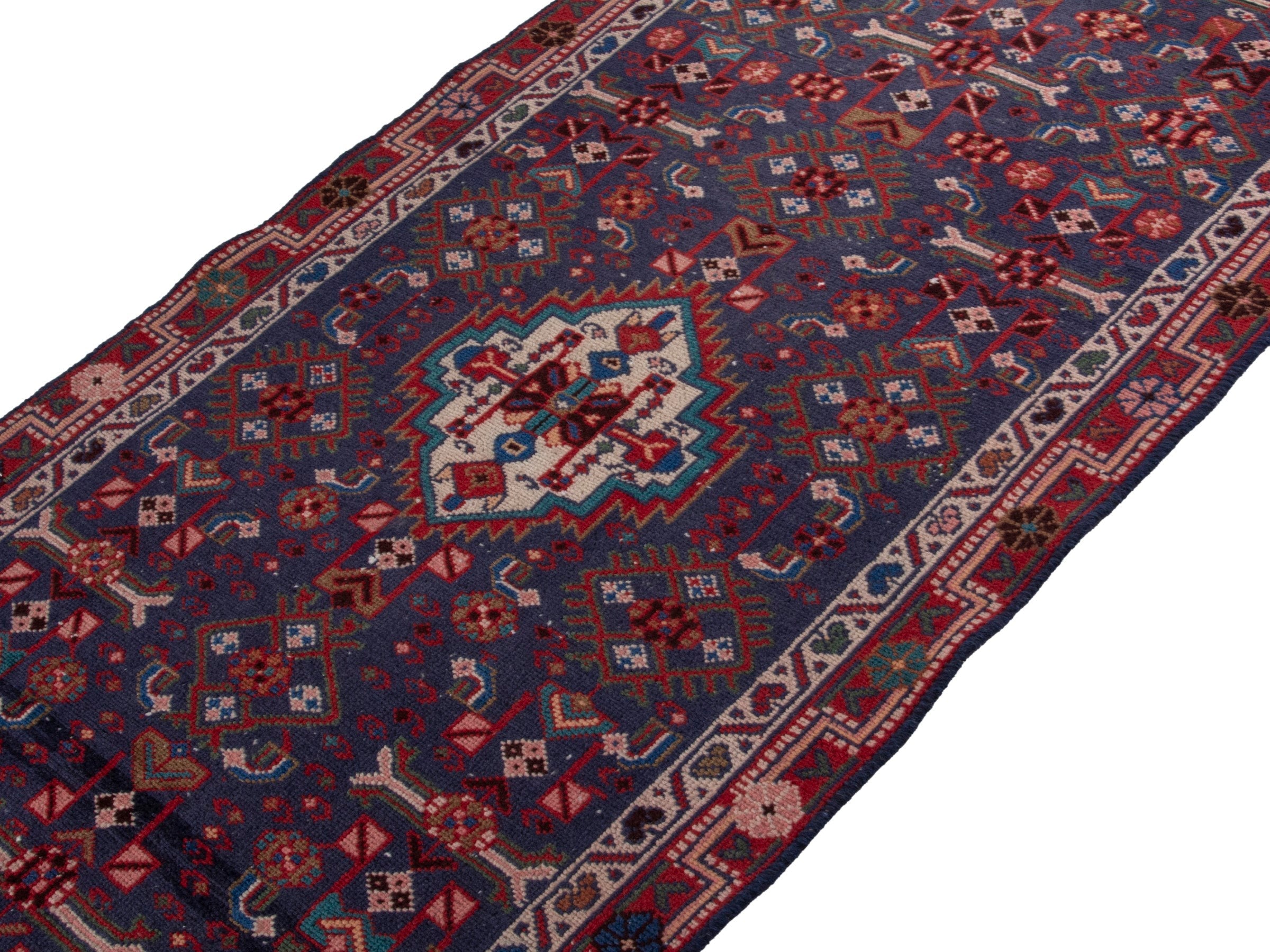 Persian Mahal runner rug in deep indigo and burgundy, view 4 of 20