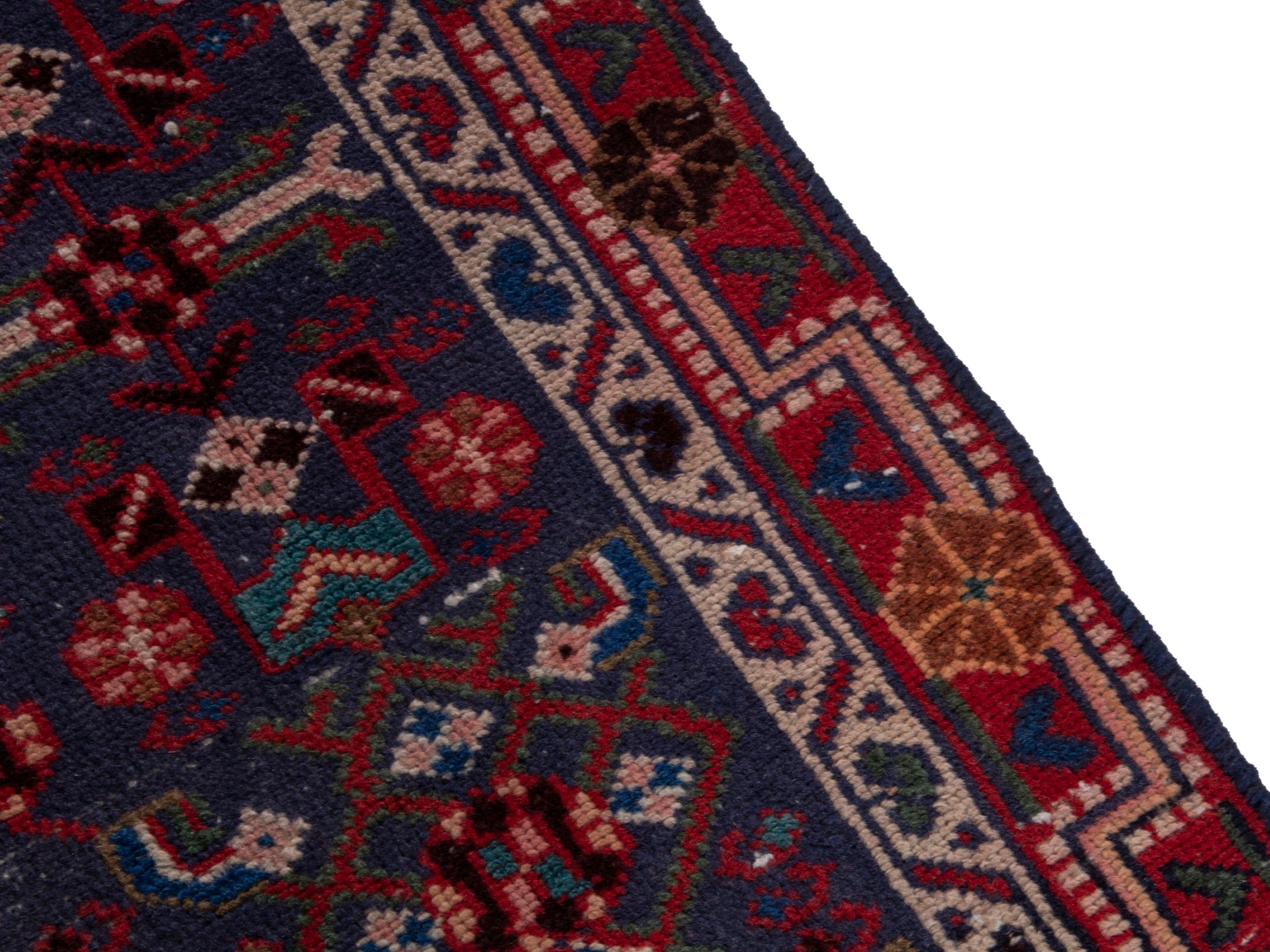 Persian Mahal runner rug in deep indigo and burgundy, view 7 of 20