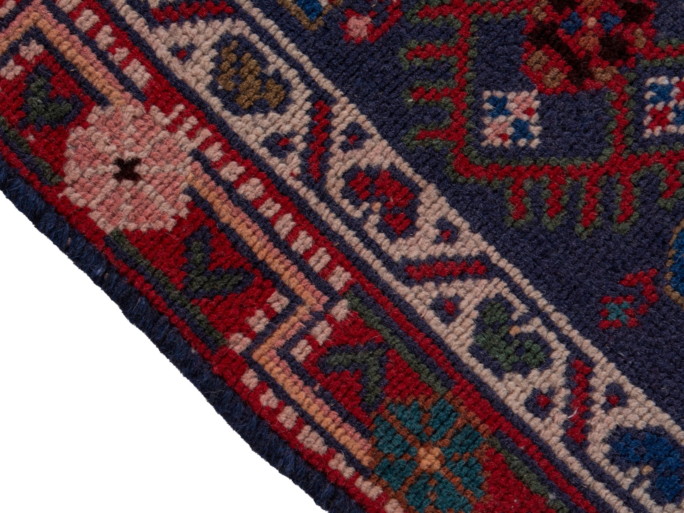 Persian Mahal runner rug in deep indigo and burgundy, view 8 of 20