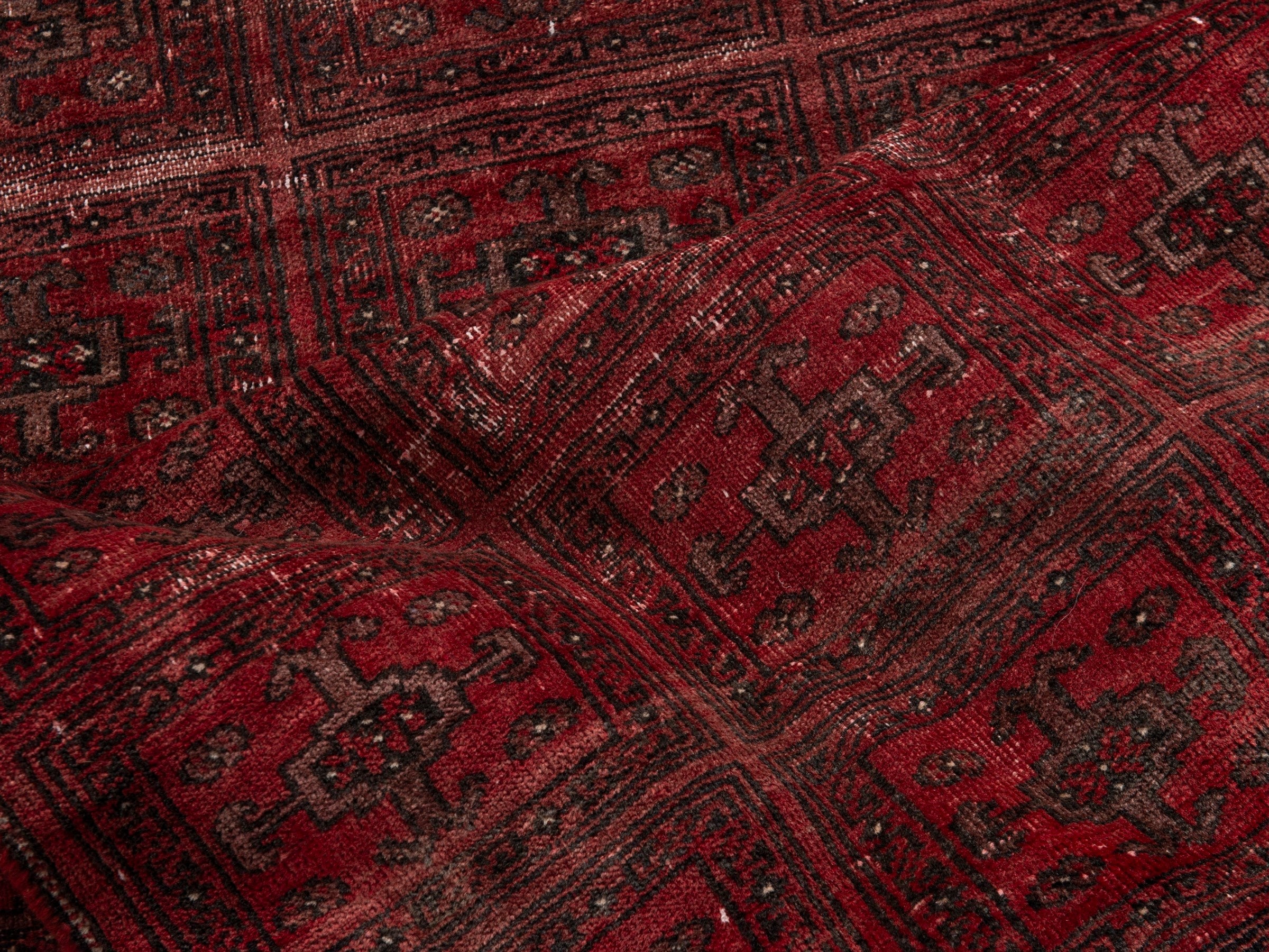 Persian Baluch runner rug in burgundy and deep red, view 16 of 18