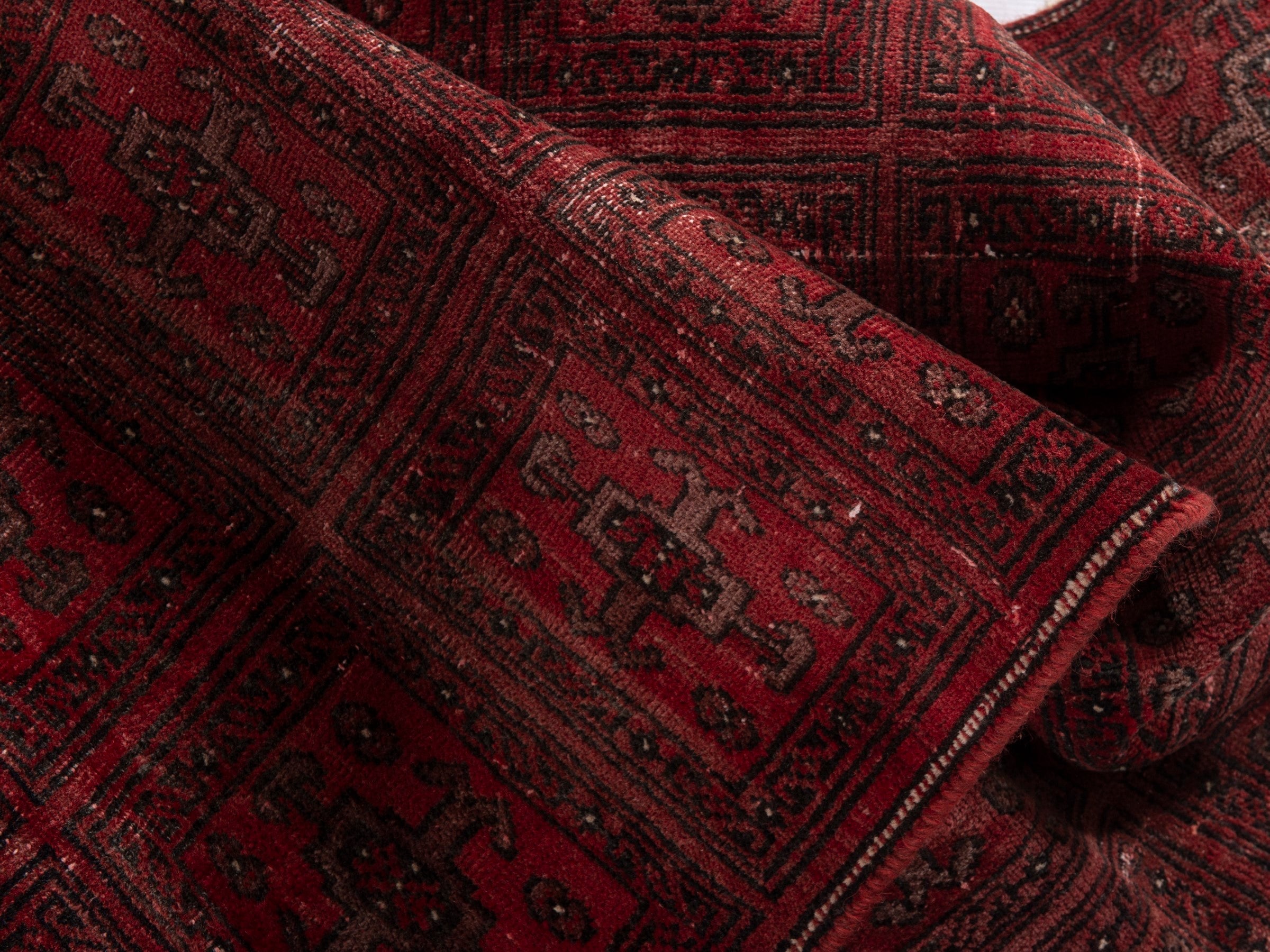 Persian Baluch runner rug in burgundy and deep red, view 17 of 18