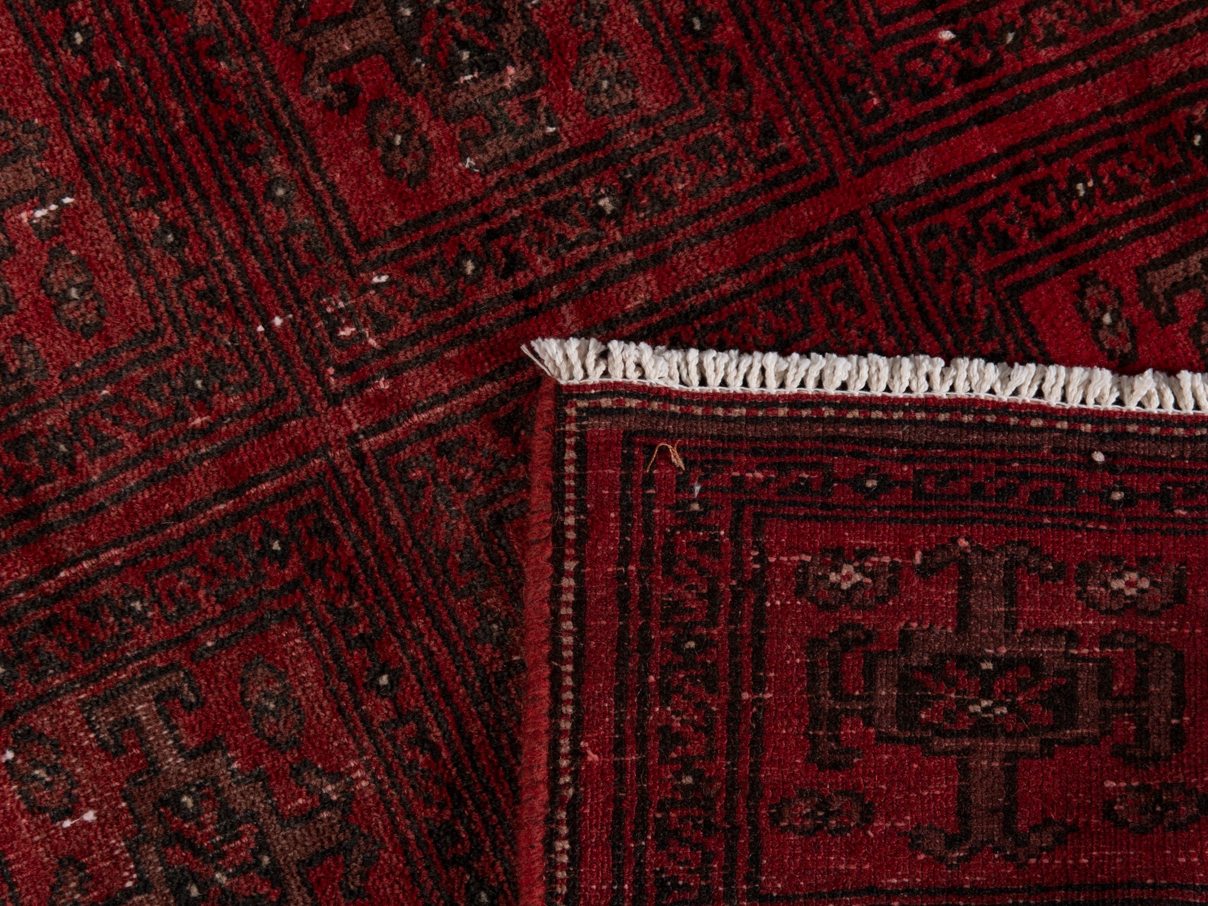 Persian Baluch runner rug in burgundy and deep red, view 18 of 18