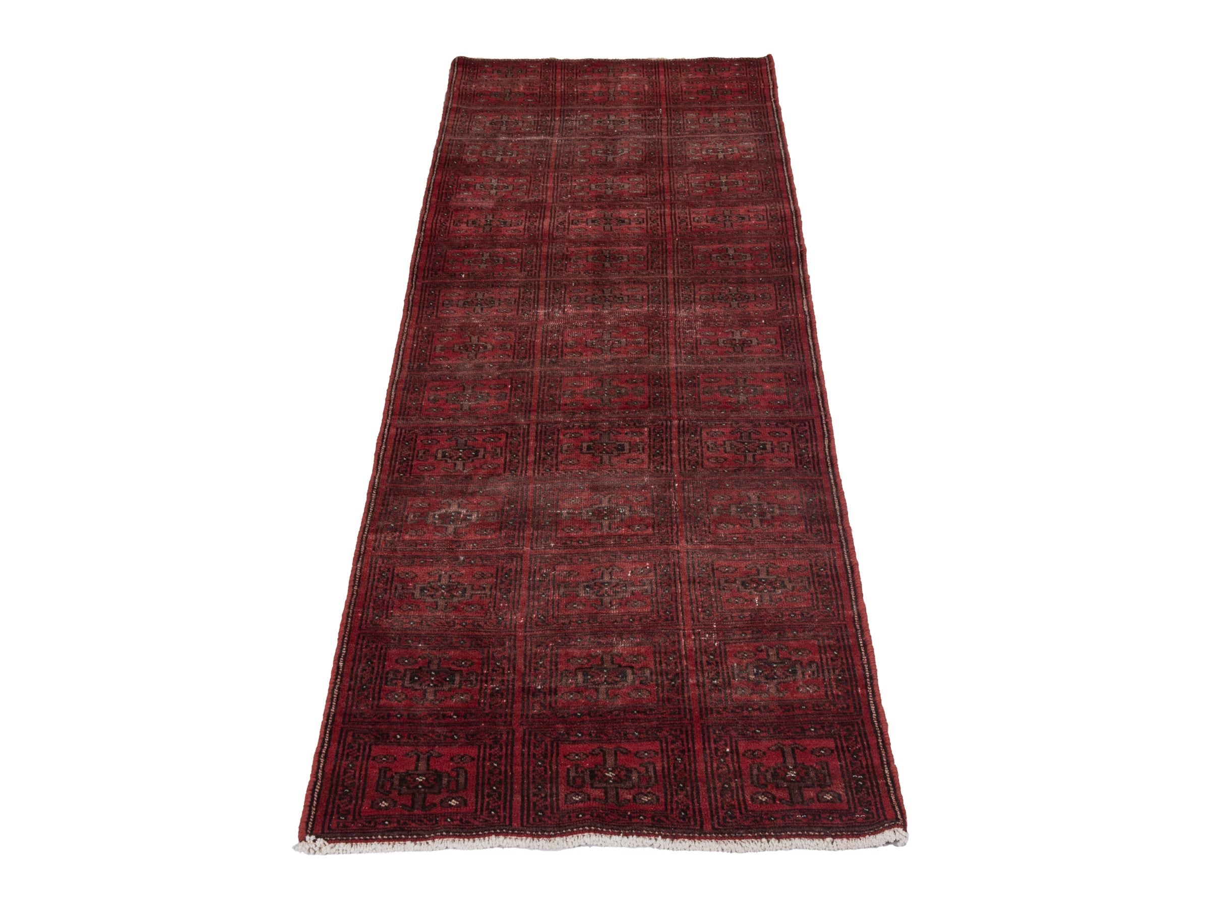 Persian Baluch runner rug in burgundy and deep red, view 2 of 18