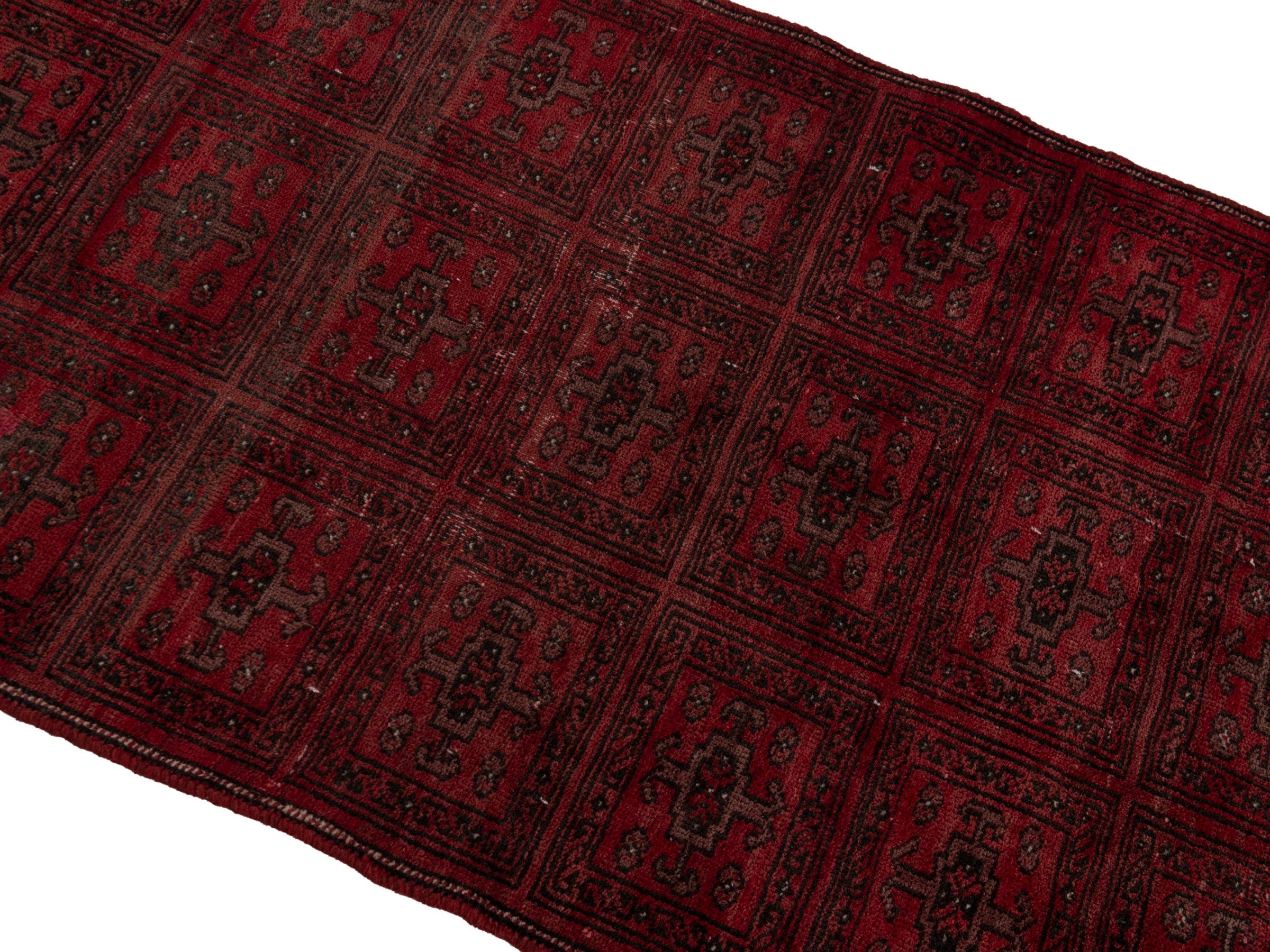 Persian Baluch runner rug in burgundy and deep red, view 4 of 18
