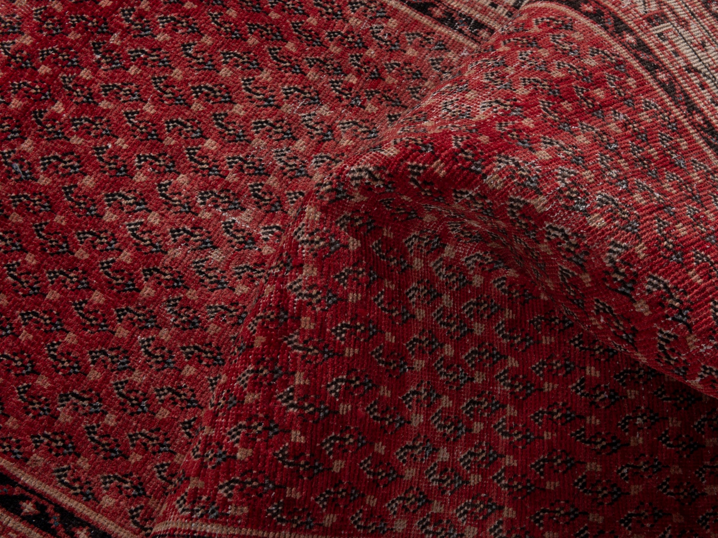 Persian Botteh runner rug in deep red and muted pink, view 16 of 19