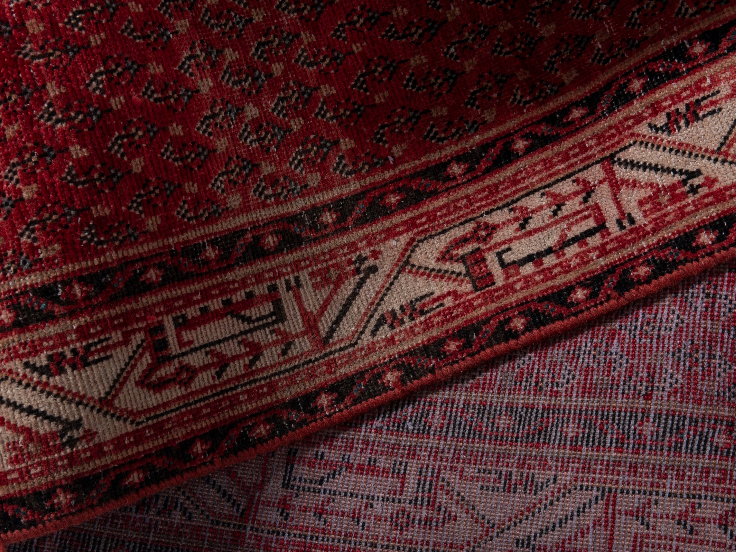 Persian Botteh runner rug in deep red and muted pink, view 17 of 19