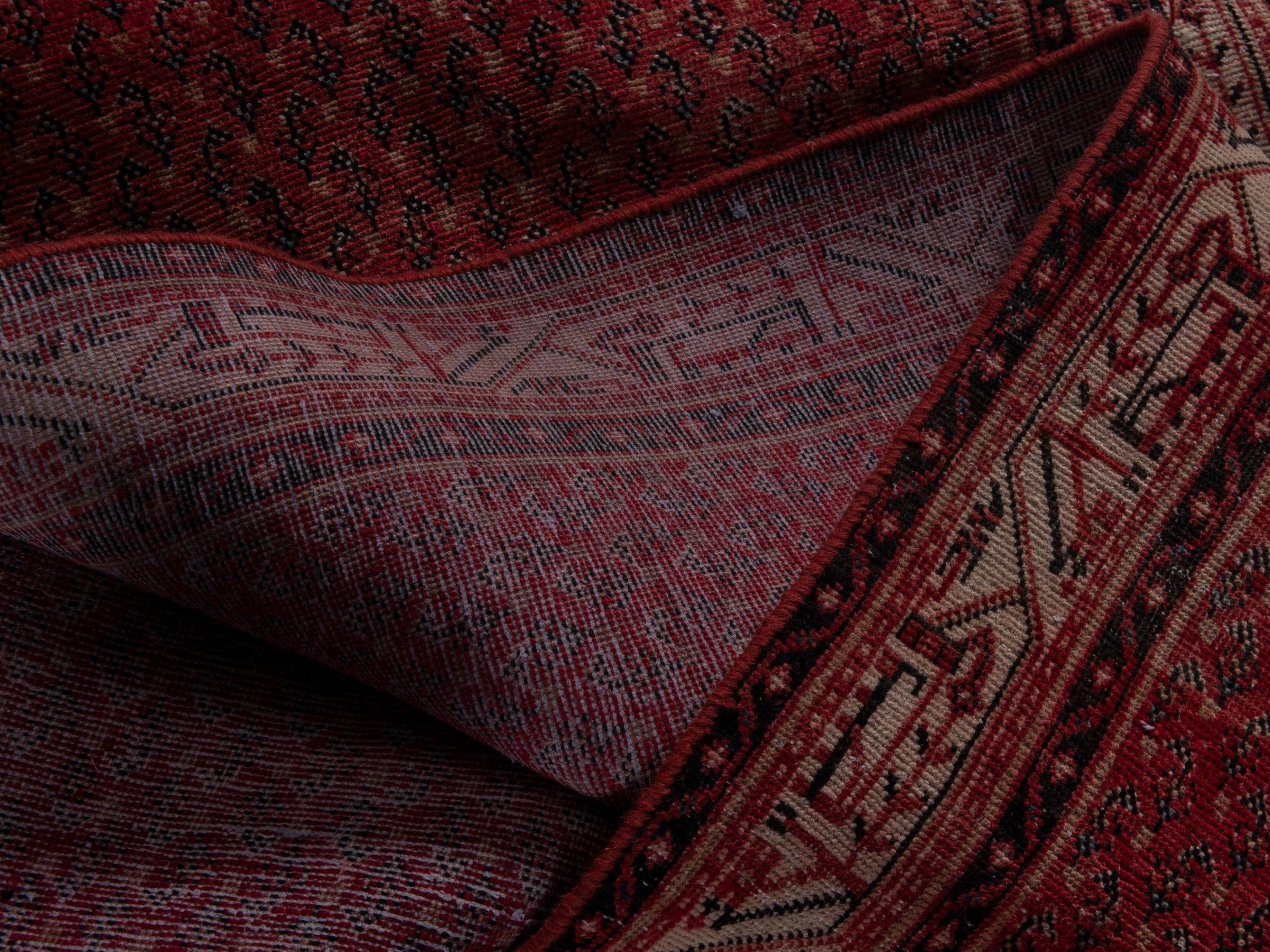 Persian Botteh runner rug in deep red and muted pink, view 18 of 19